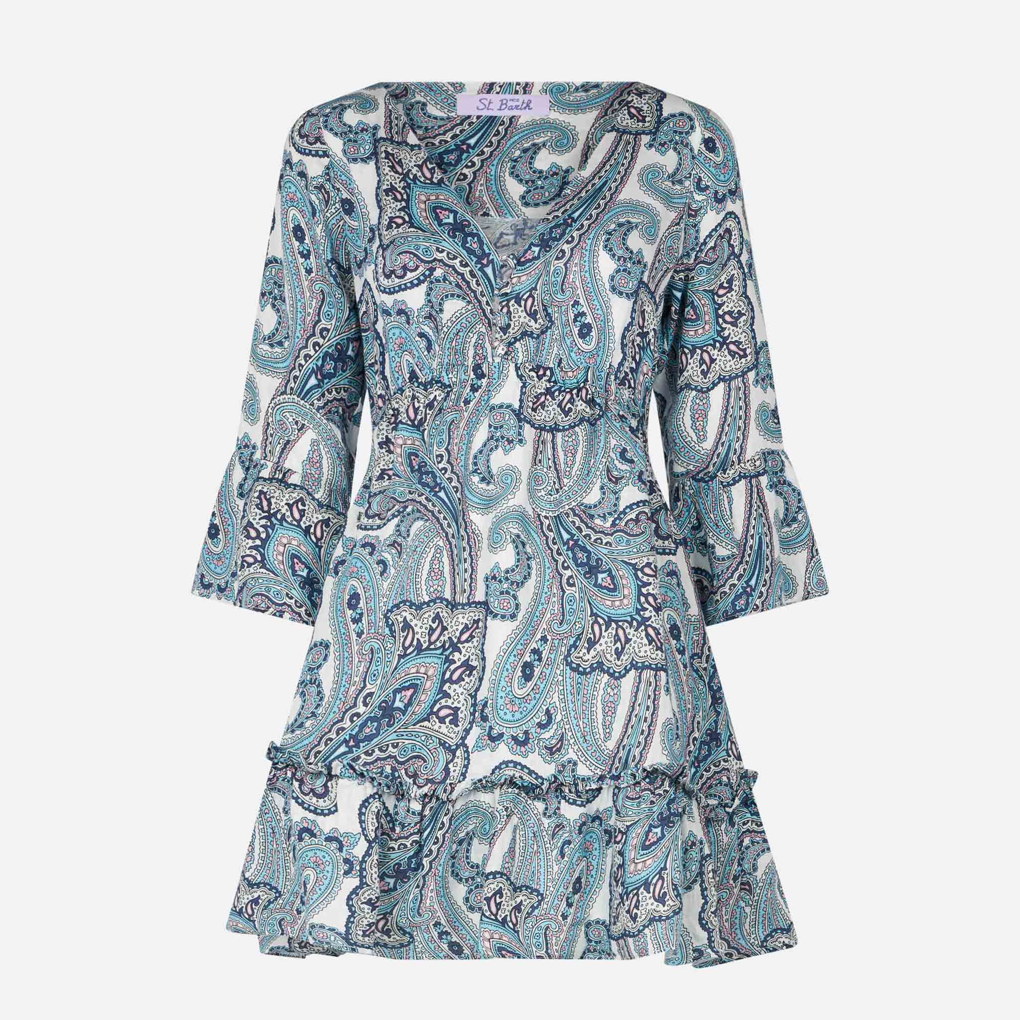mc2-saint-barth-abito-corto-hemil-linen-abito-donna-in-lino-paisley-con-ruches image 4
