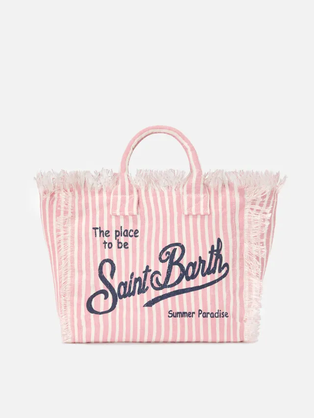mc2-saint-barth-colette-borsa-in-lino-a-righe-rosa-e-bianche image 1