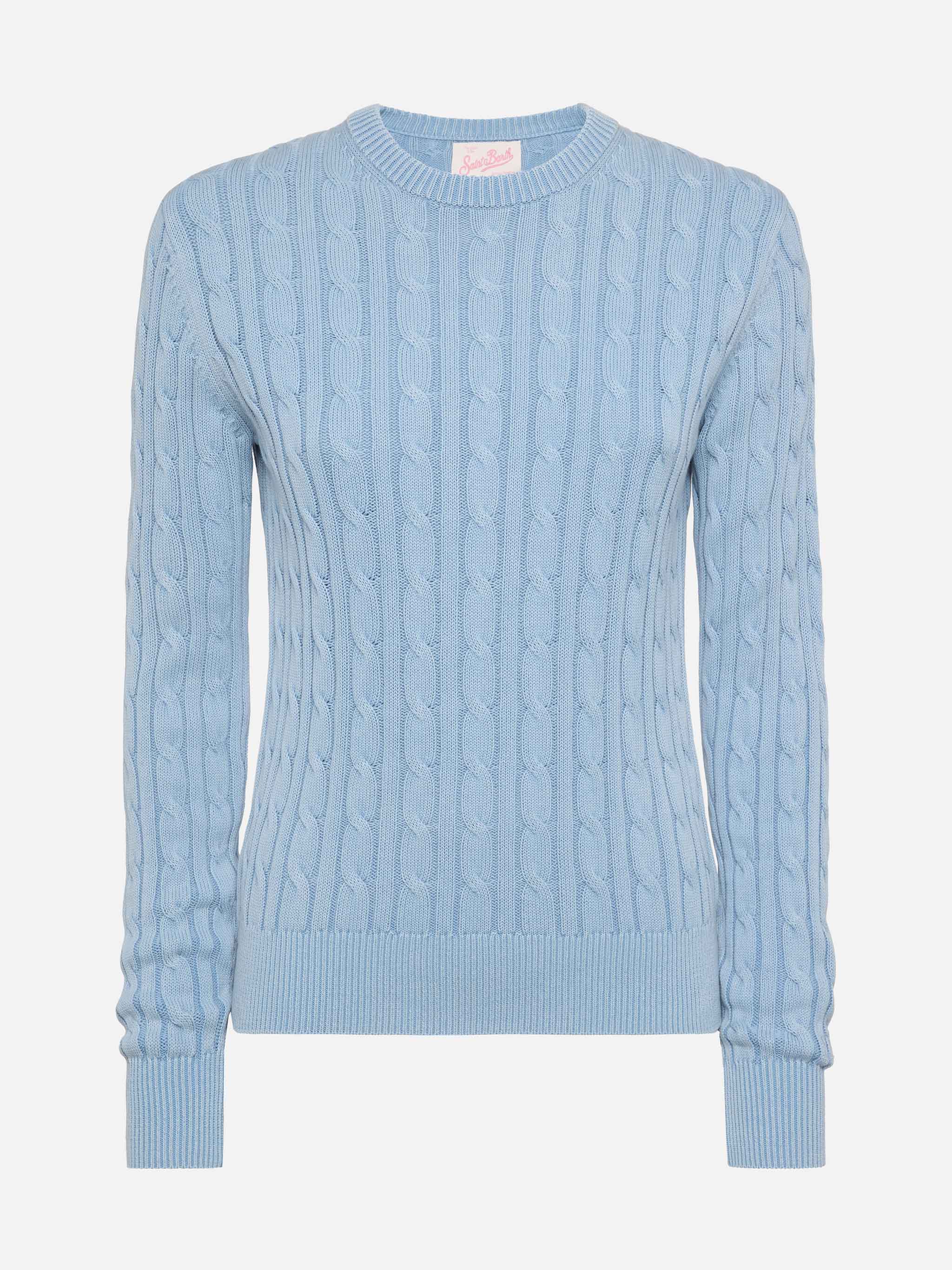 mc2-saint-barth-new-queen-maglione-girocollo-donna-azzurro-in-cotone-a-trecce image 4