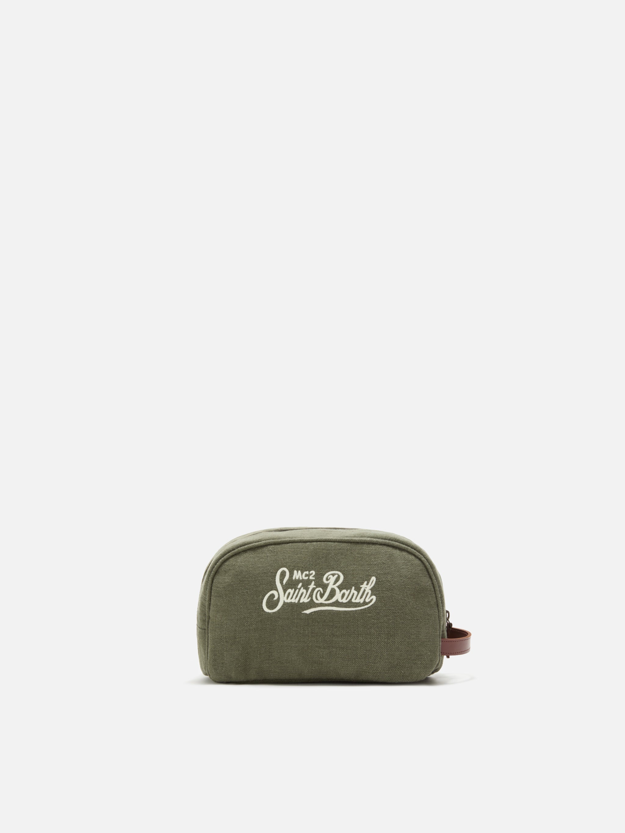 mc2-saint-barth-beauty-bag-westwood-in-lino-verde-con-logo-ricamato image 1