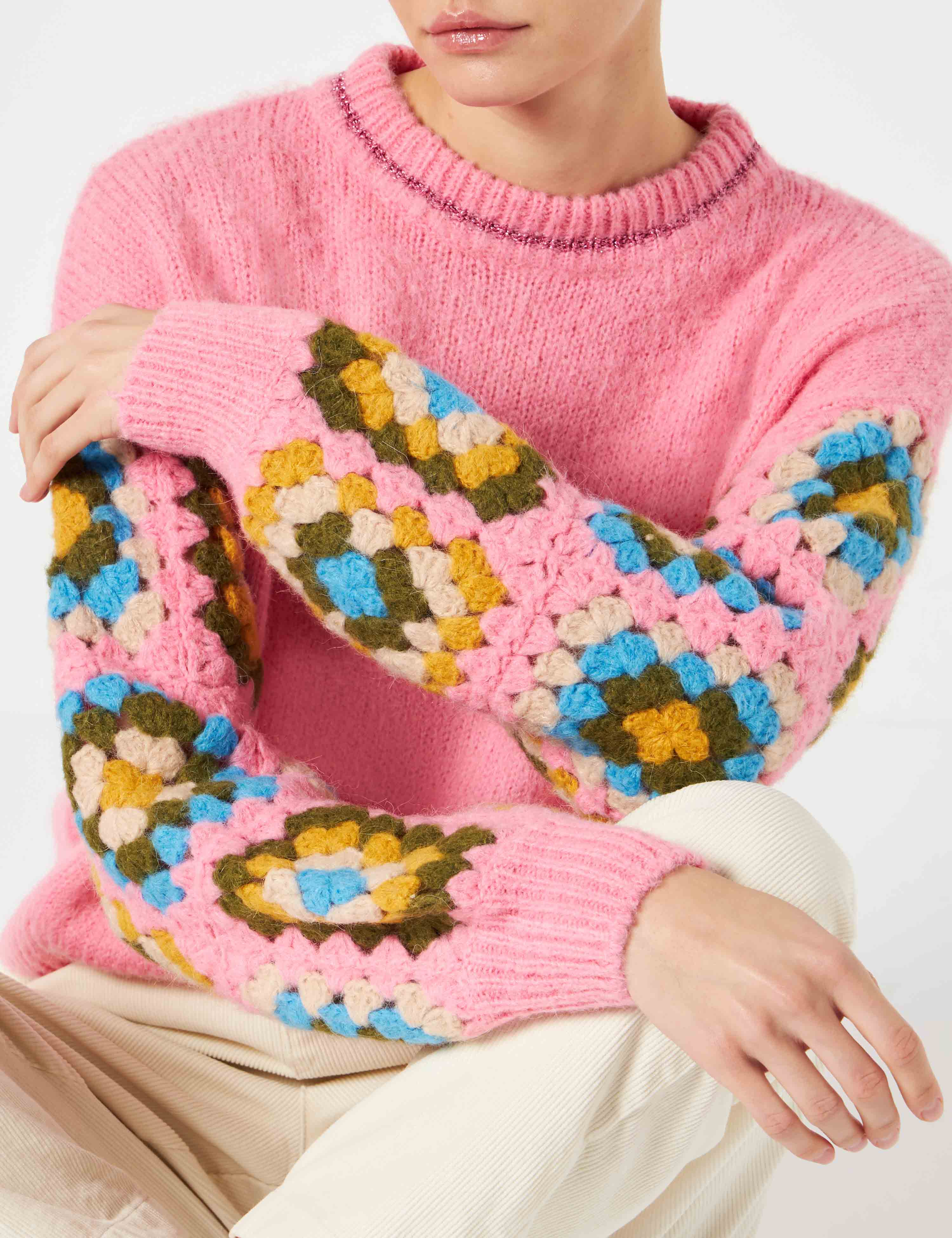 mc2-saint-barth-maglione-danya-soft-crochet-rosa-con-maniche-crochet image 2