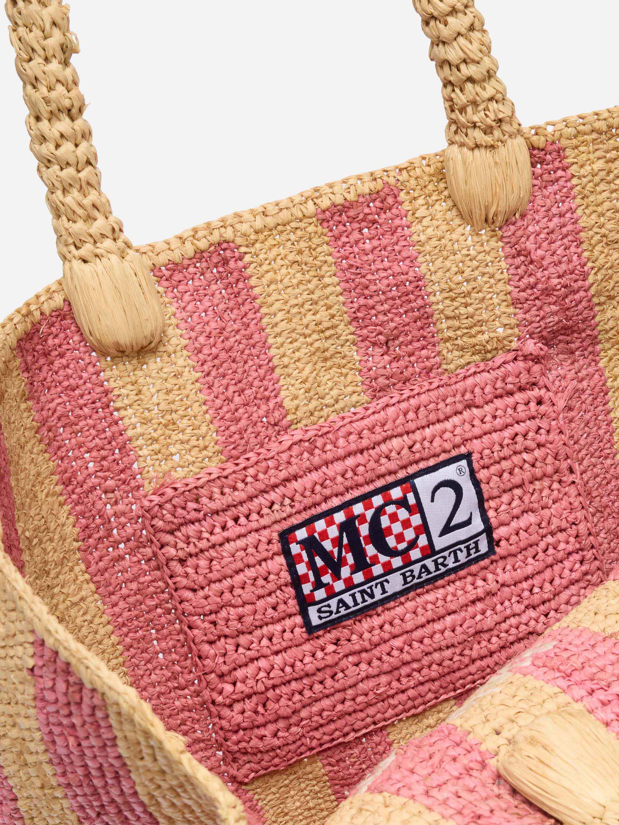 mc2-saint-barth-borsa-colette-in-rafia-rosa-a-righe-con-logo-ricamato image 5
