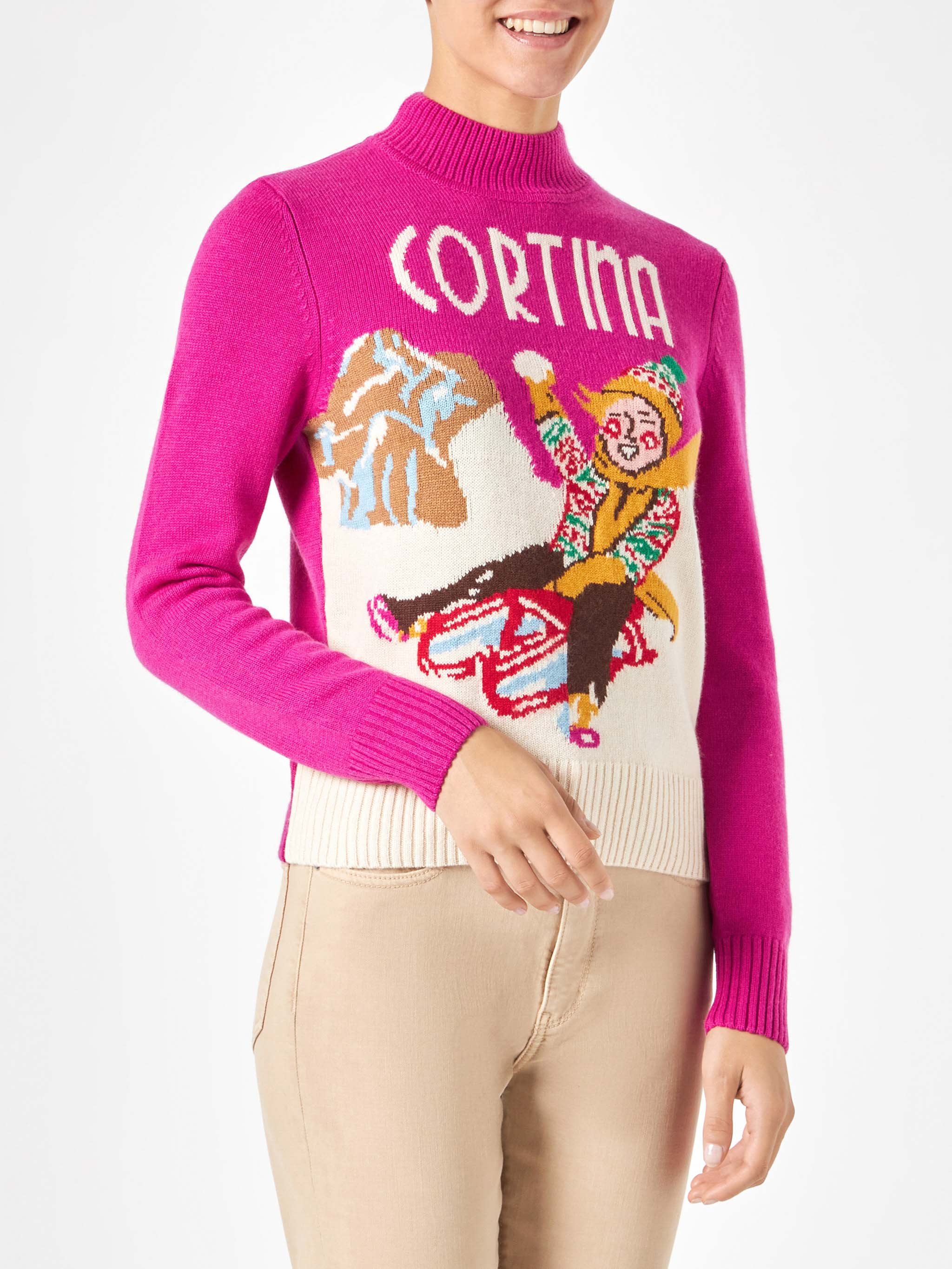 mc2-saint-barth-peak-maglione-donna-fucsia-cashmere-misto-stampa-cortina image 2