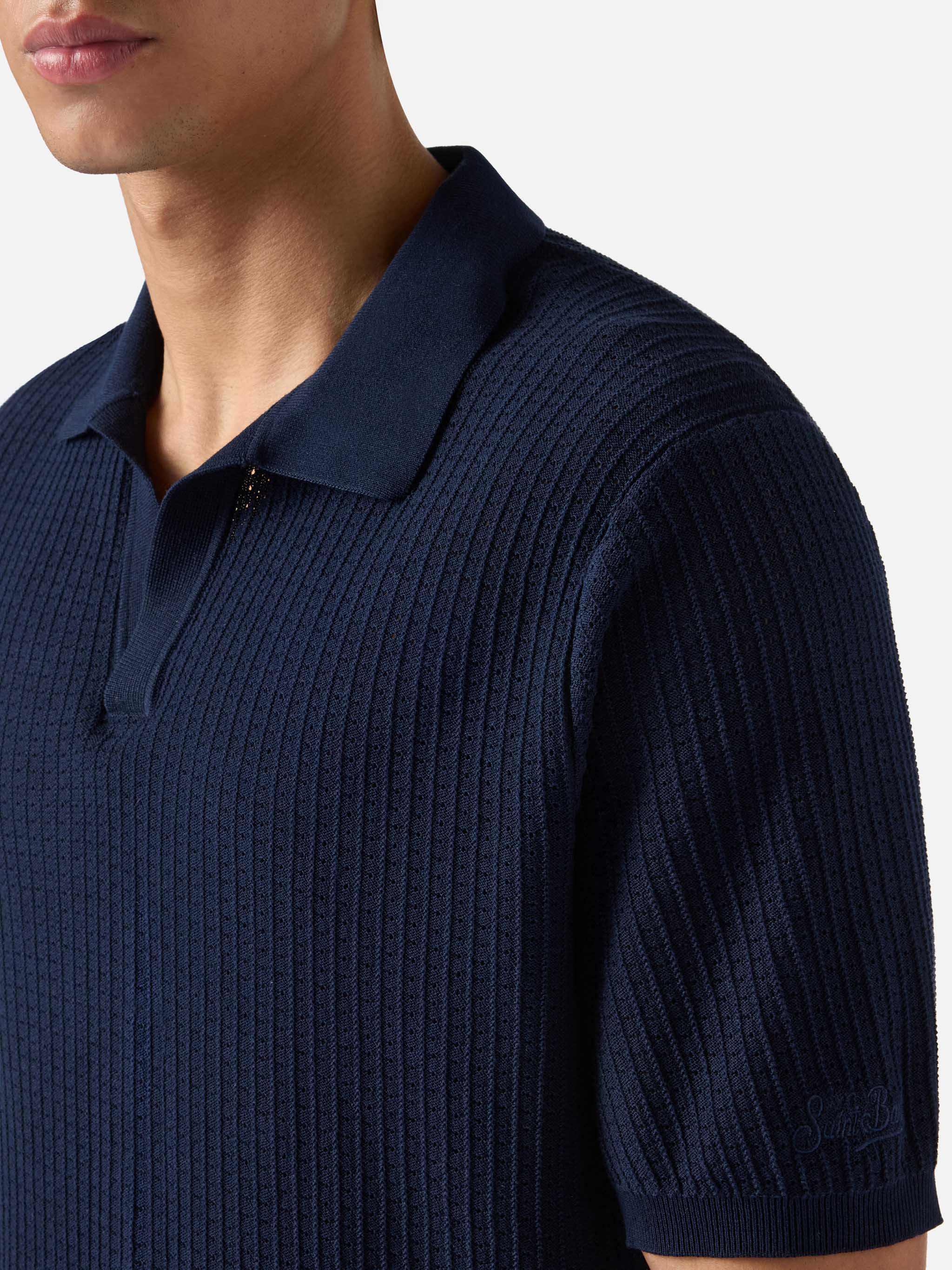 mc2-saint-barth-polo-sloan-net-blu-in-cotone-high-twist-con-micro-trafori-vertic image 2