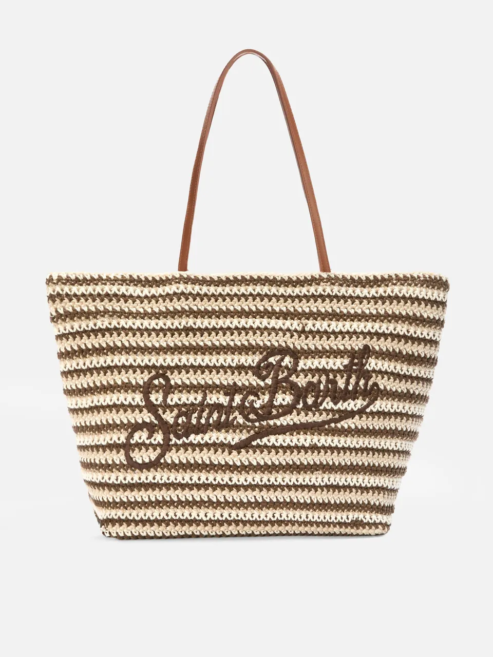 borsa-tote-mc2-saint-barth-crochet-a-righe-beige-e-marroni-con-logo-ricamato image 1