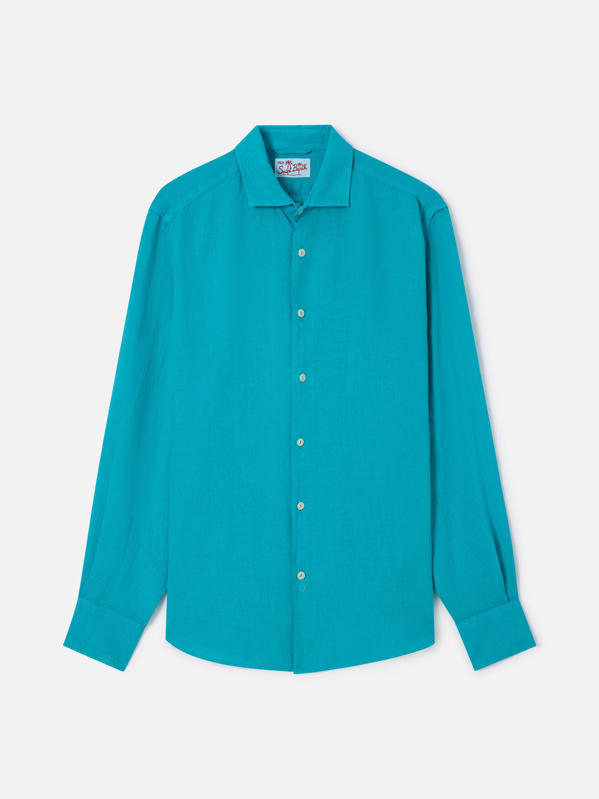 mc2-saint-barth-pamplona-camicia-lino-verde-petrolio-uomo image 4