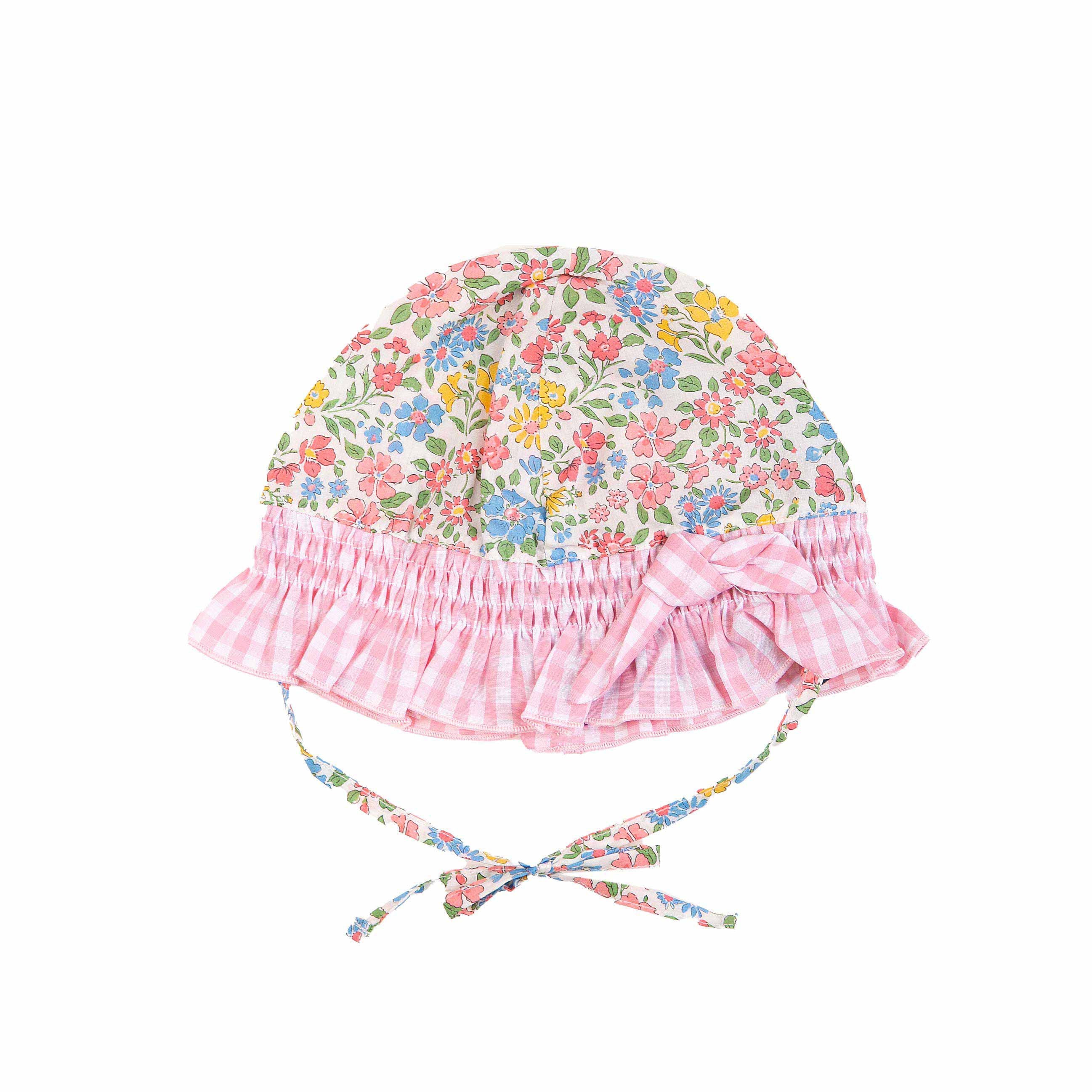 mc2-saint-barth-cuffia-neonata-in-cotone-rosa-fiori-e-vichy image 2