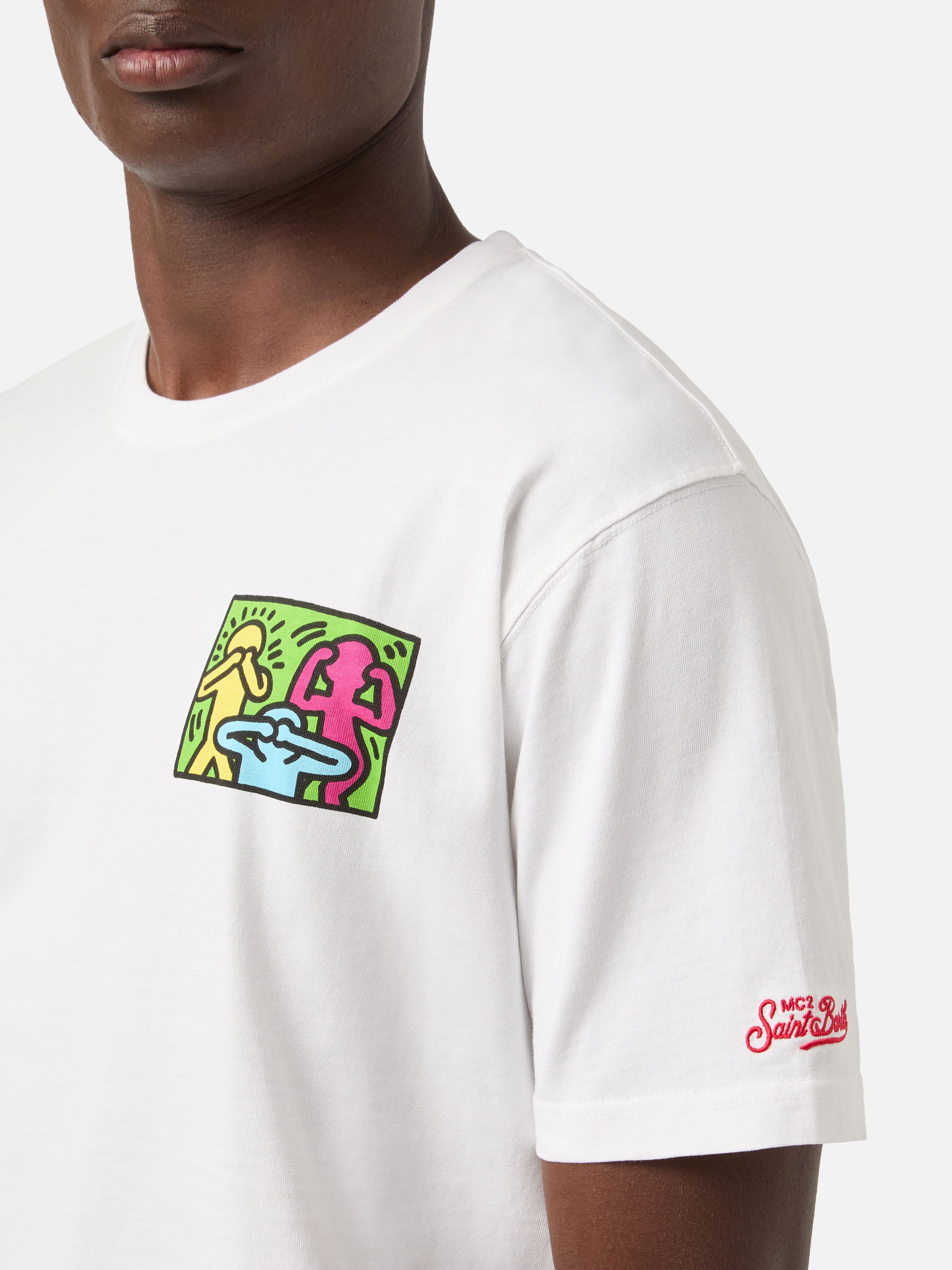 mc2-saint-barth-keith-haring-people-t-shirt-uomo-bianca-special-edition image 3
