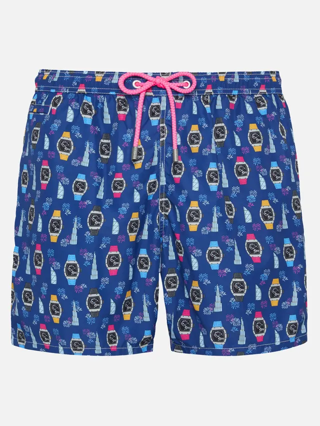 mc2-saint-barth-lighting-costume-mare-uomo-blu-navy-stampa-orologi image 1