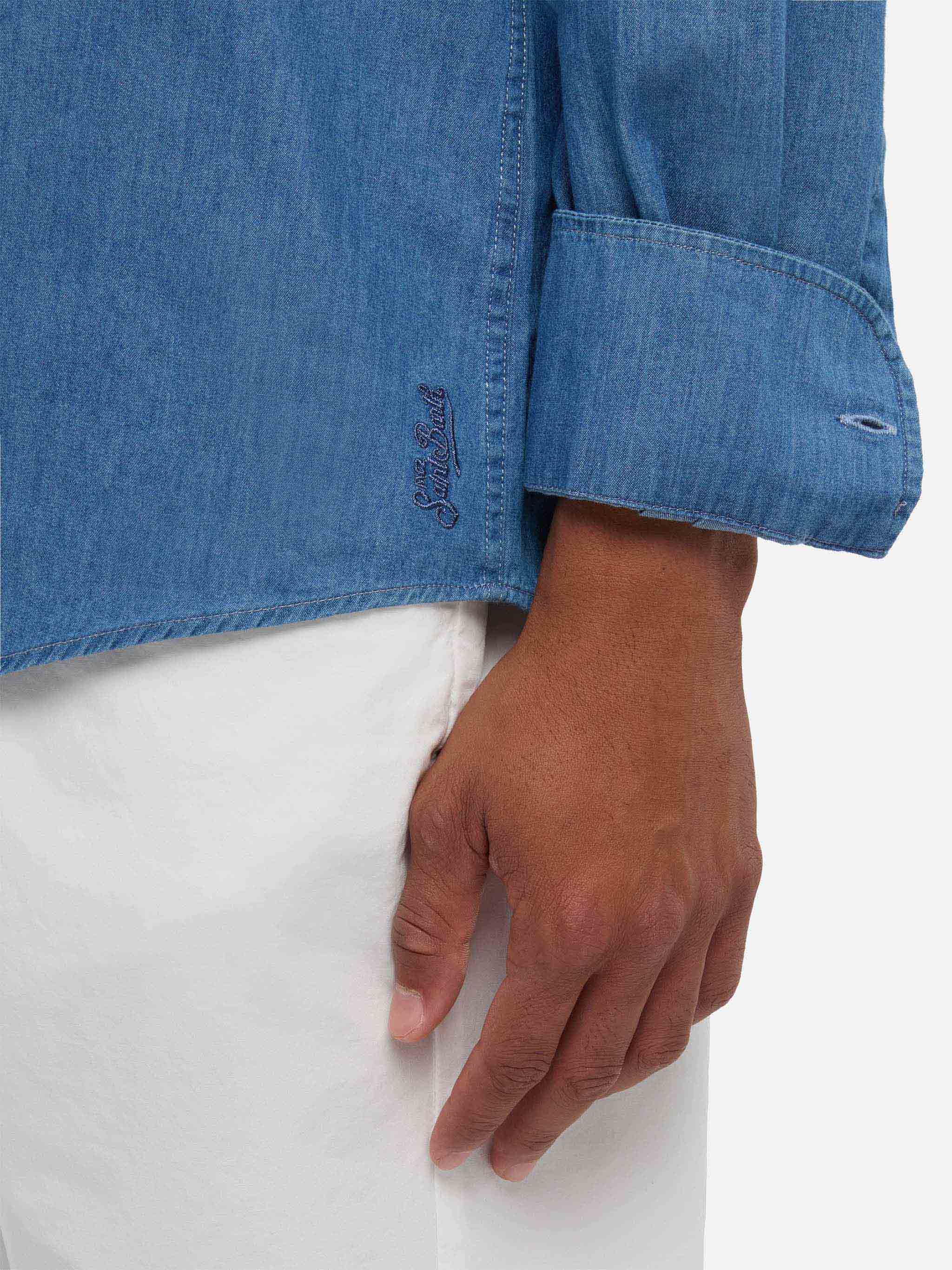 camicia-mc2-saint-barth-pamplona-in-chambray-blu-denim-scuro-maniche-lunghe-vest image 2