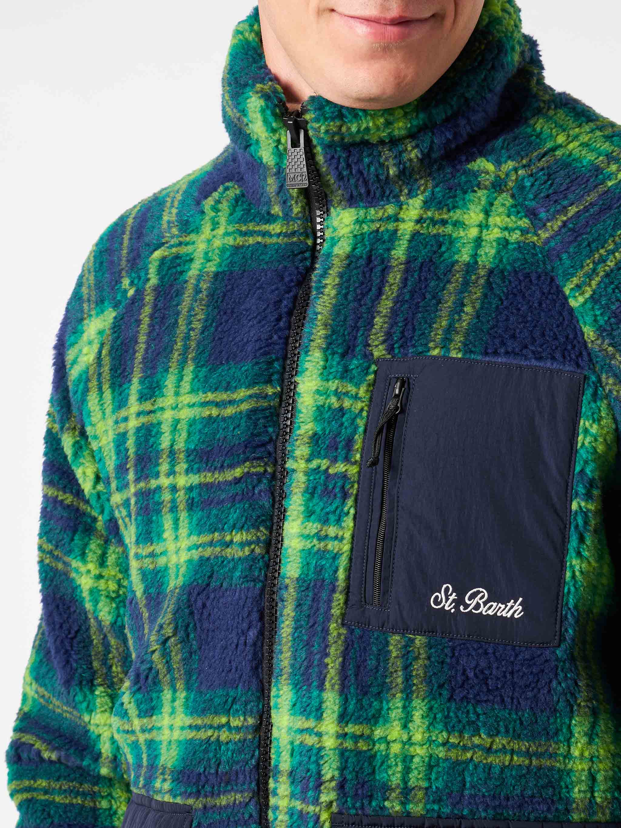 mc2-saint-barth-giacca-keystone-uomo-sherpa-fantasia-tartan-verde-blu image 3