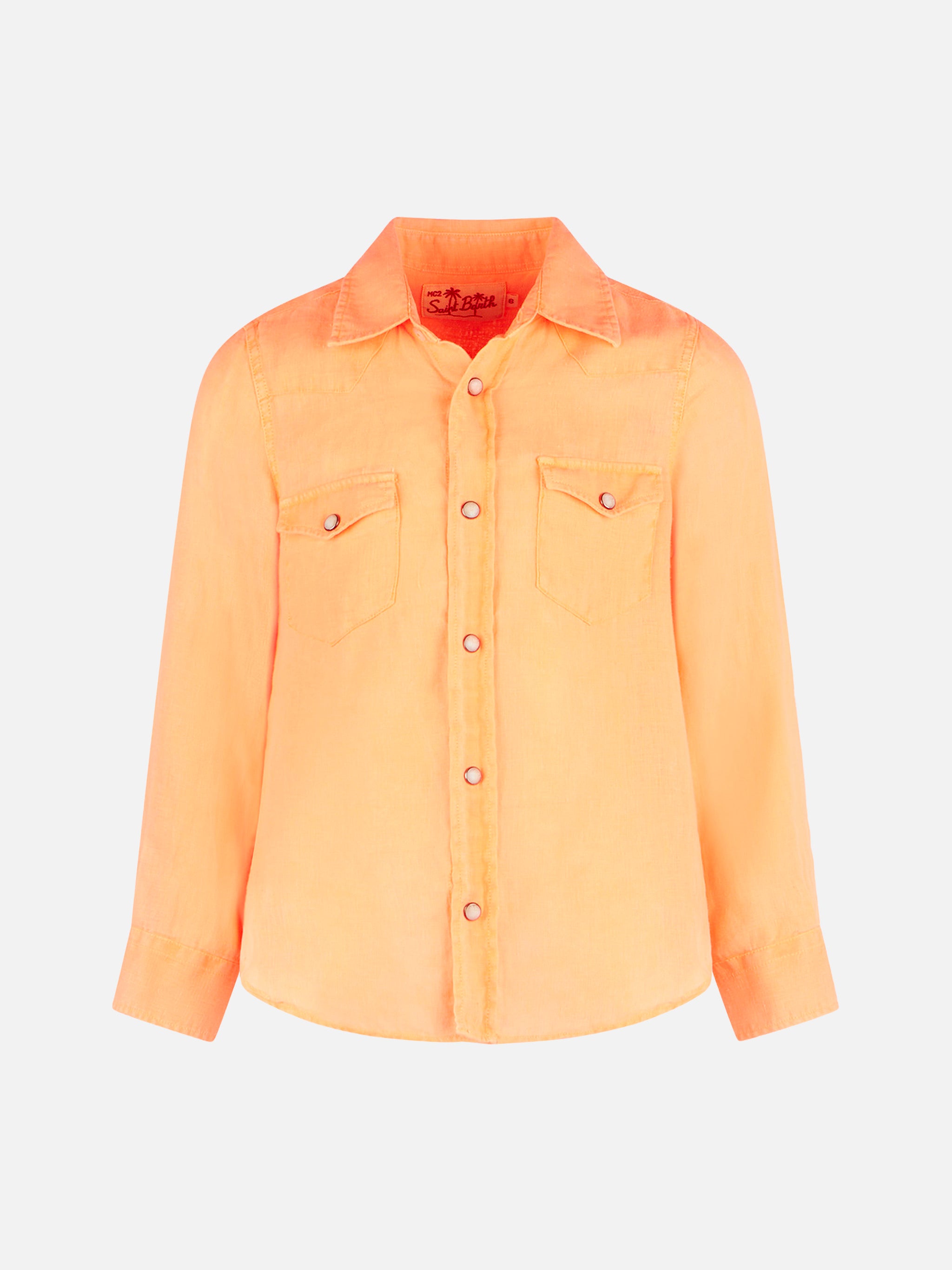 mc2-saint-barth-camicia-bambino-in-lino-arancione-fluo-stile-texano image 1