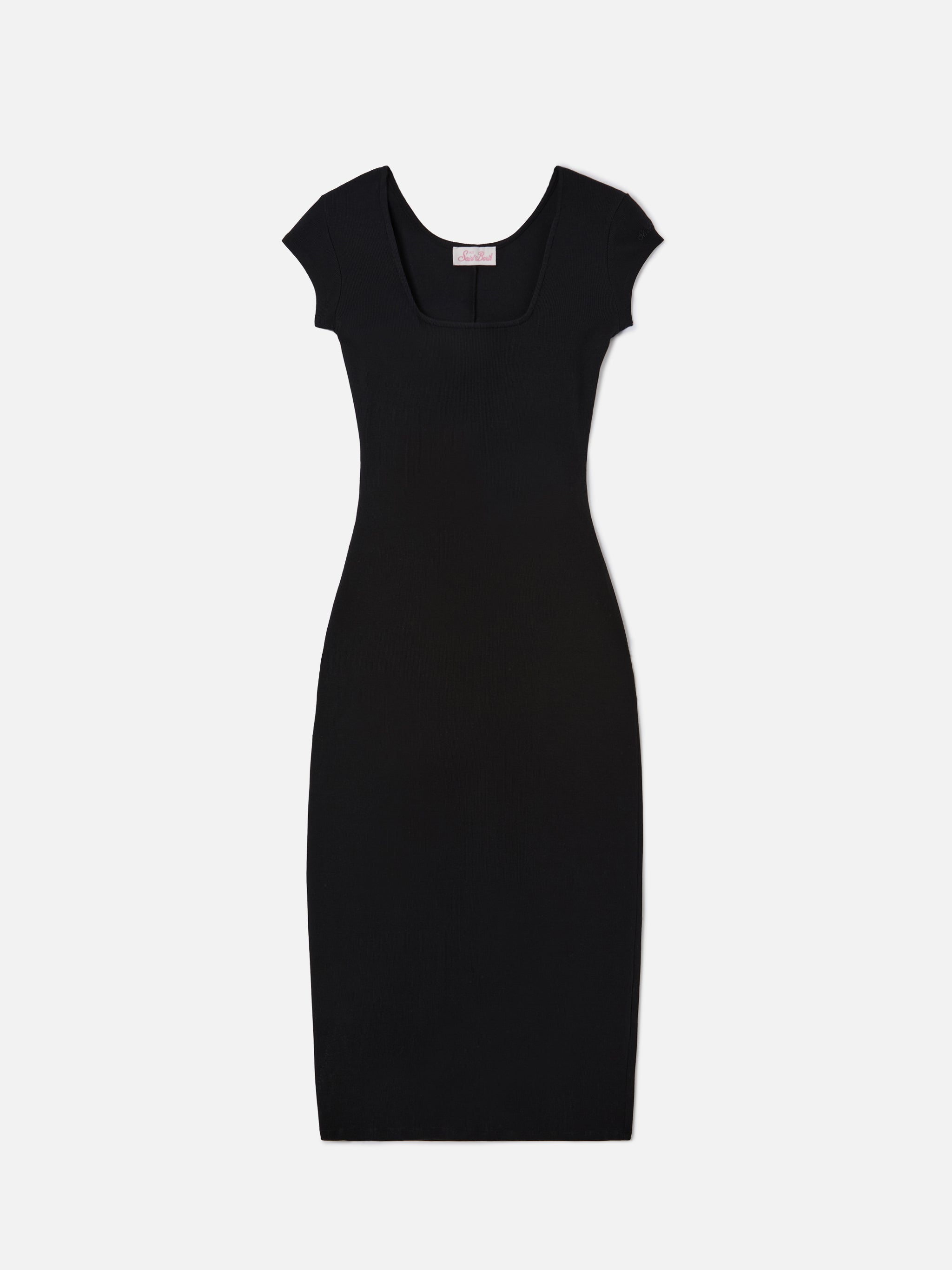 mc2-saint-barth-abito-lungo-olimpia-nero-in-cotone-elasticizzato-a-costine image 4