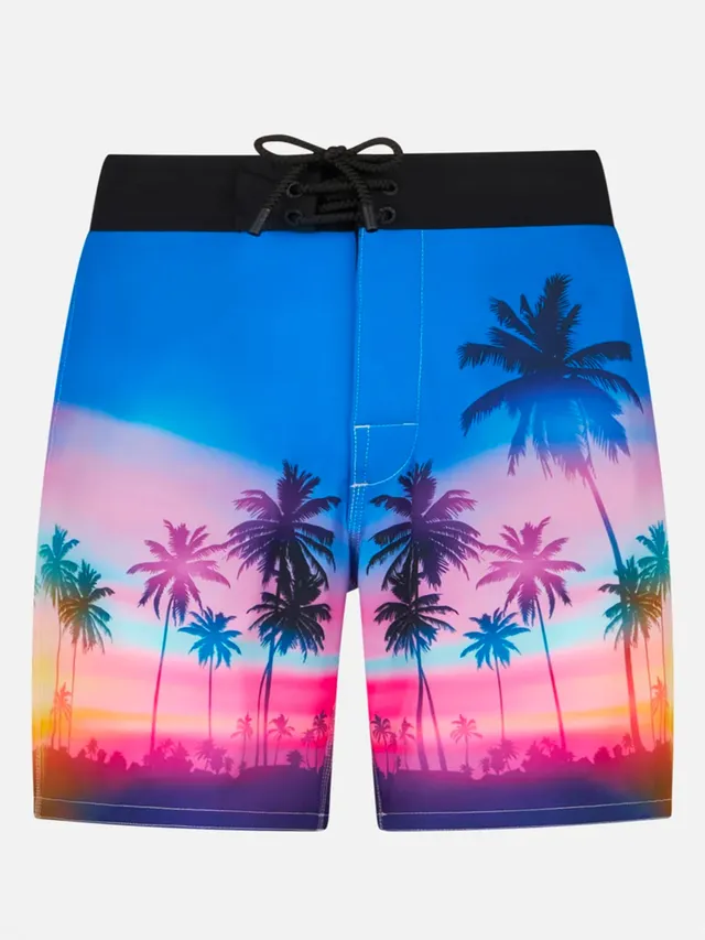 mc2-saint-barth-comfort-surf-costume-mare-uomo-palme-fluo-media-lunghezza image 1