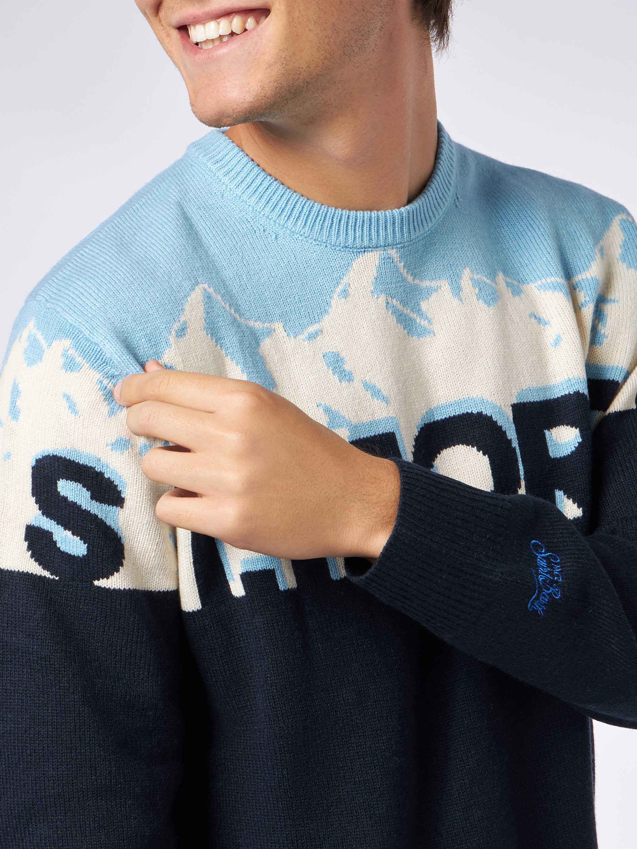 mc2-saint-barth-her00011-maglione-uomo-girocollo-blu-st-moritz-jacquard image 2