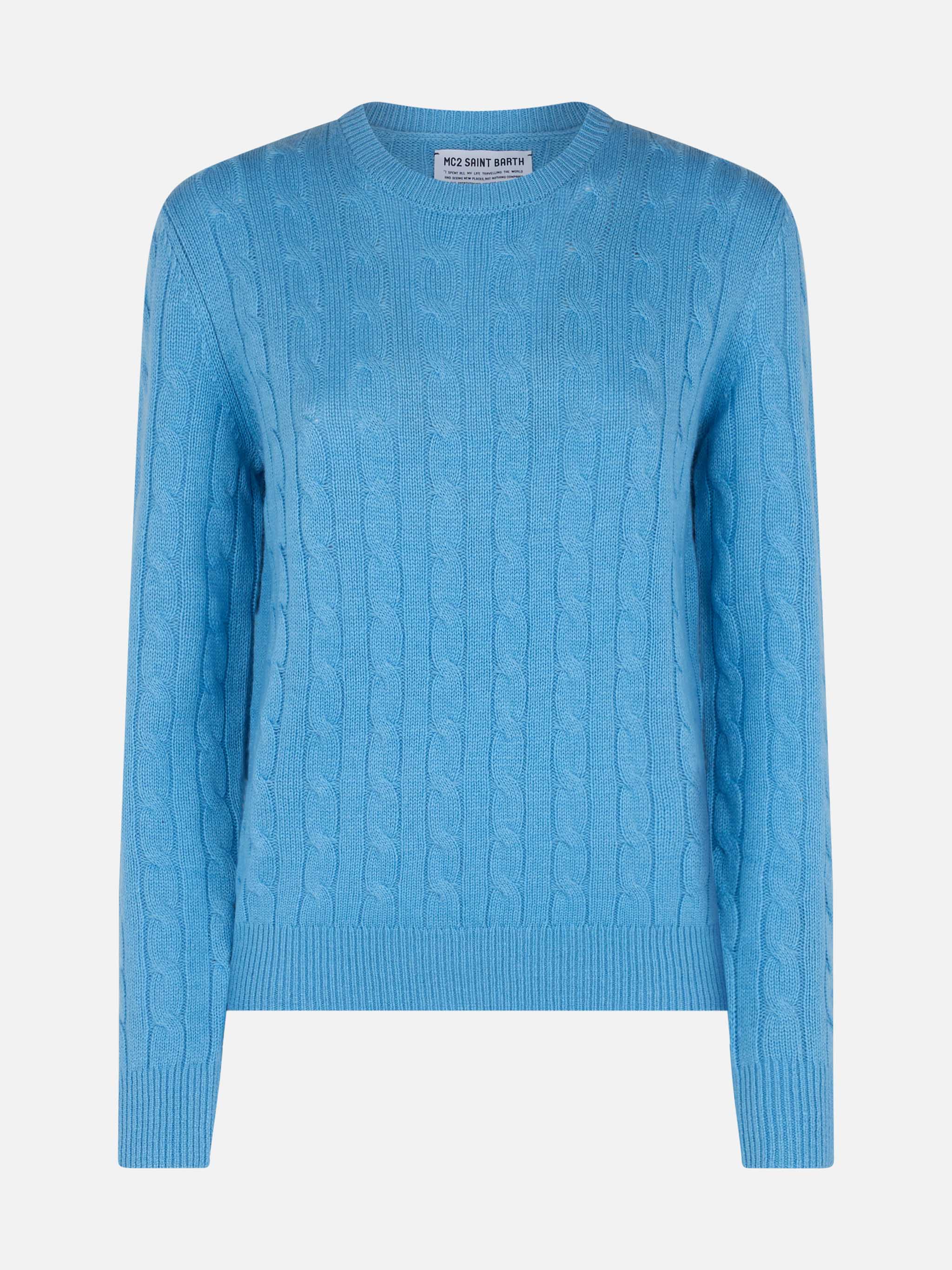 mc2-saint-barth-sorbonne-maglia-donna-azzurro-polvere-in-misto-cashmere-a-trecce image 4