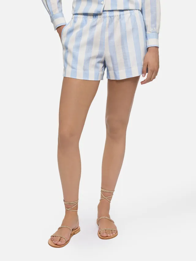 mc2-saint-barth-meave-shorts-donna-in-cotone-a-righe-azzurre image 1