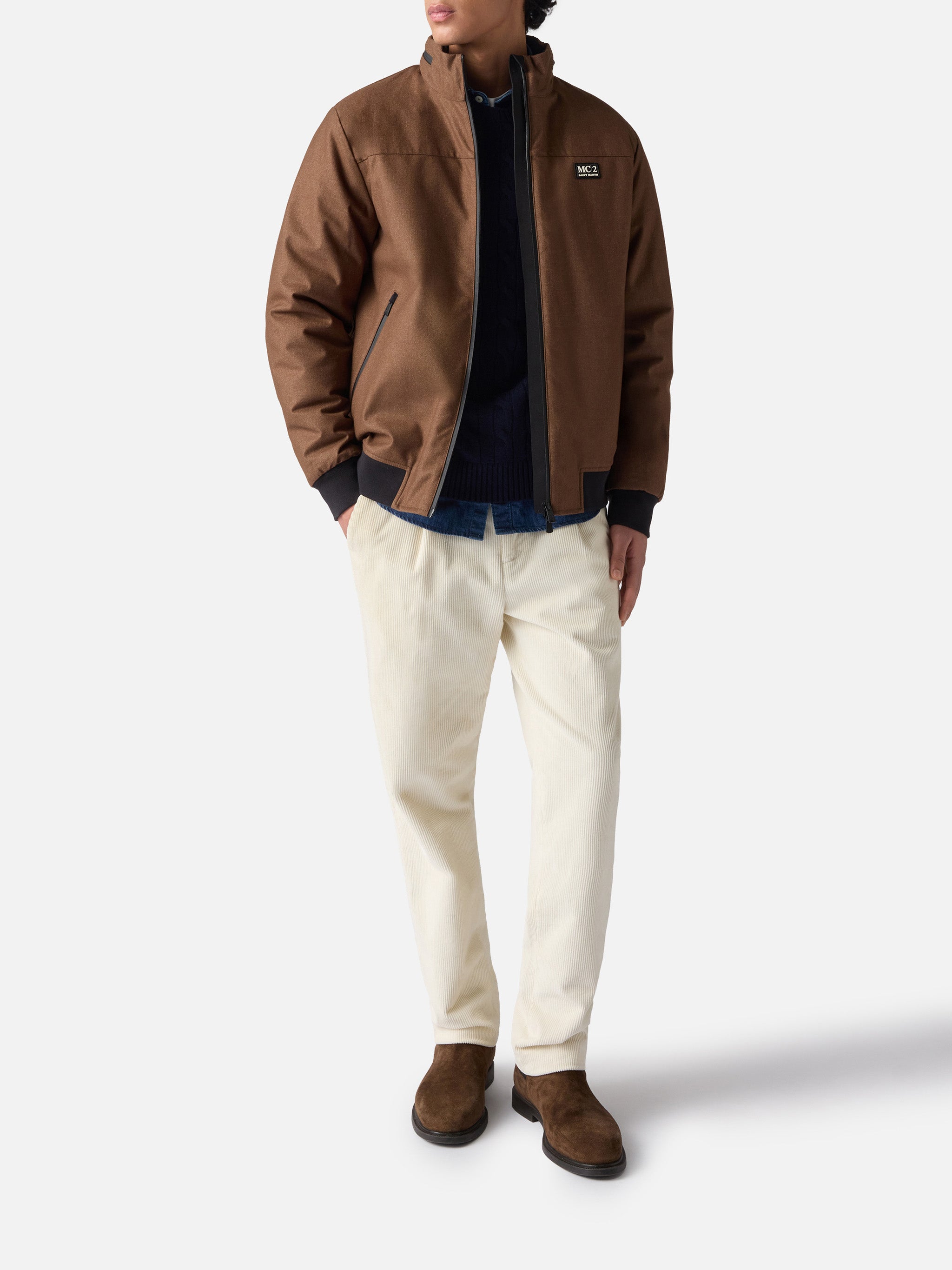 mc2-saint-barth-country-giubbotto-bomber-uomo-in-lana-marrone-con-fodera-in-tedd image 2