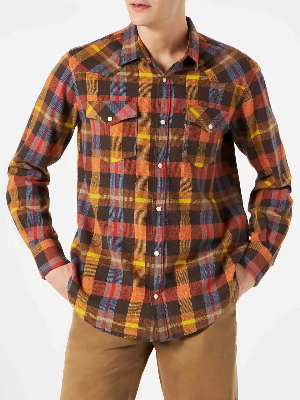 mc2-saint-barth-camicia-uomo-greg-tartan-gialla-stile-texano-con-tasche-frontali image 1