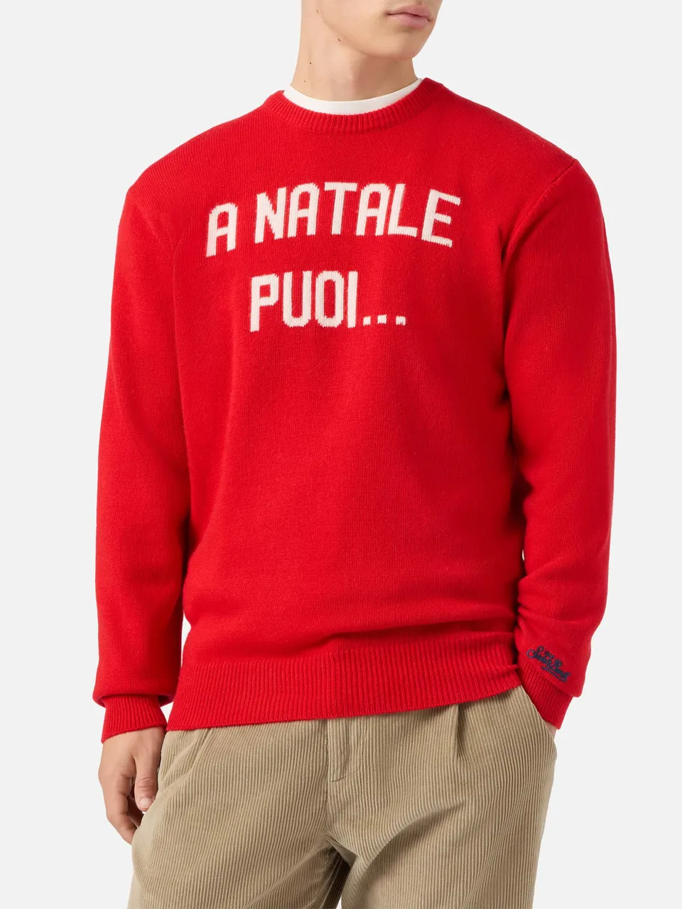 maglione-uomo-mc2-saint-barth-heron-rosso-in-misto-cashmere-con-jacquard-a-natal image 1