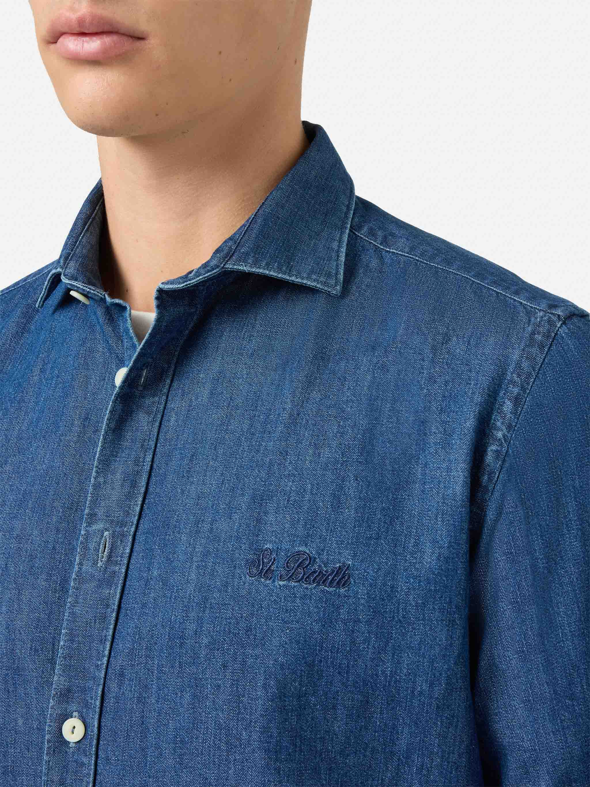 mc2-saint-barth-seefeld-camicia-uomo-denim-blu-collo-classico-maniche-lunghe image 2