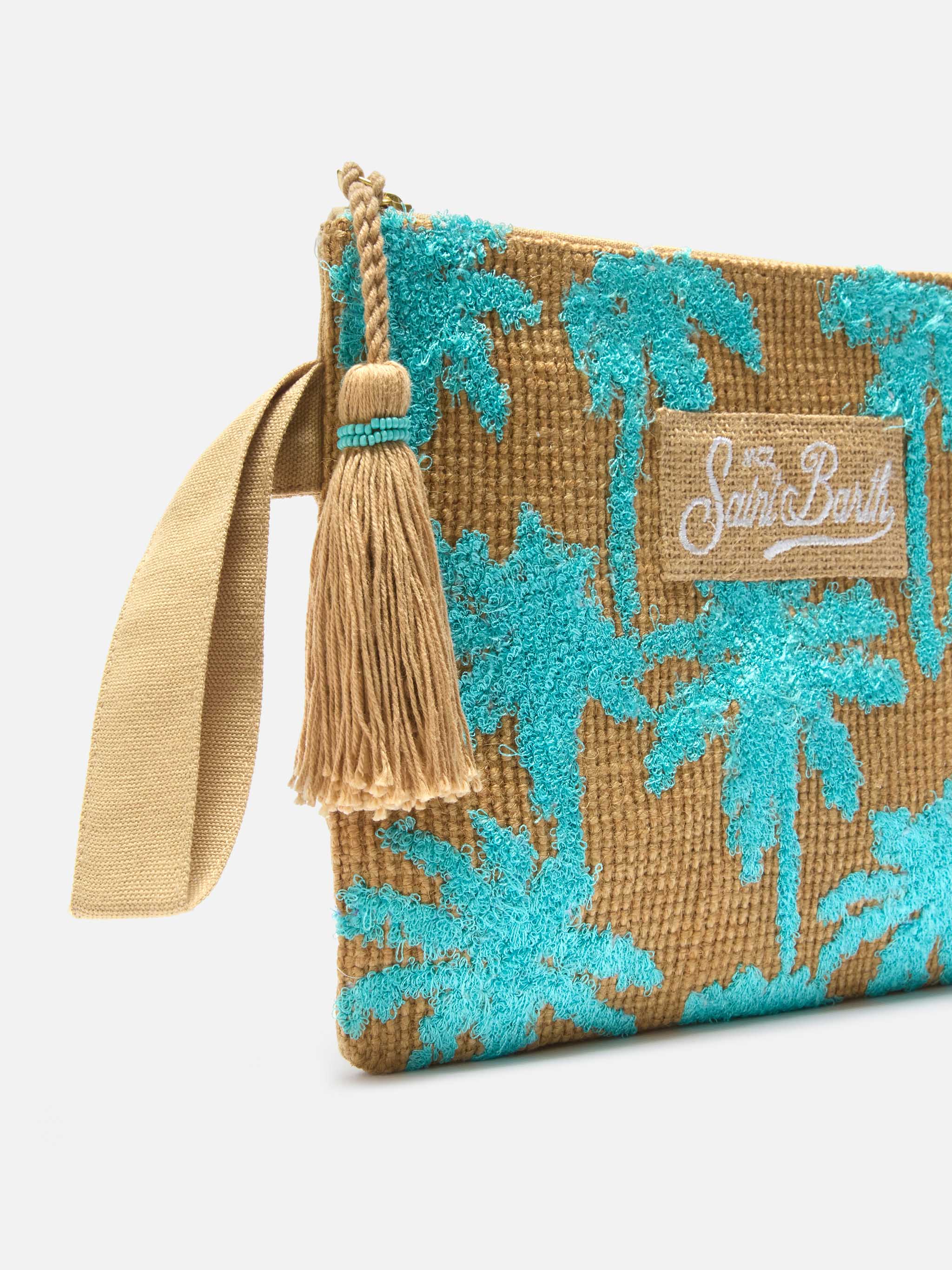 mc2-saint-barth-pochette-jute-pouch-juta-naturale-e-turchese-palme-ricamate image 3