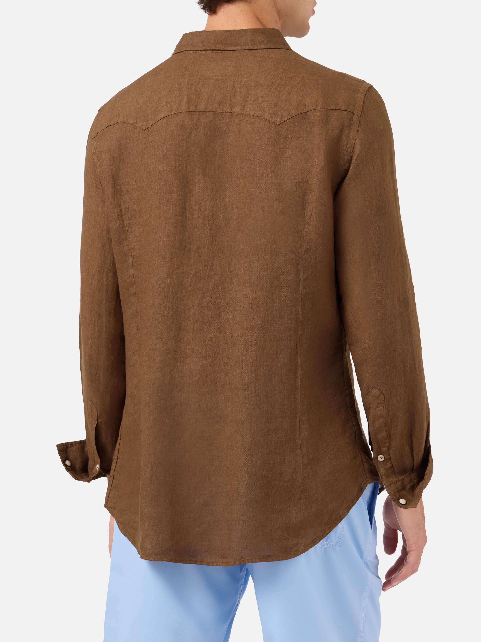 mc2-saint-barth-greg-camicia-uomo-lino-marrone-tinta-unita-vintage image 3