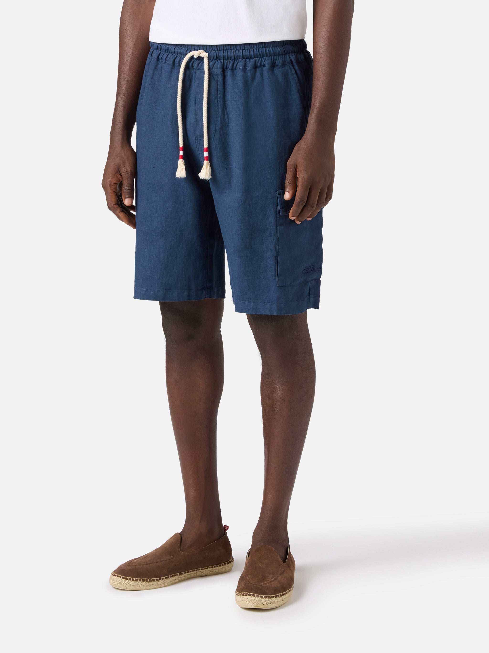 mc2-saint-barth-bermuda-marseille-uomo-in-puro-lino-blu-navy-tinta-unita image 1