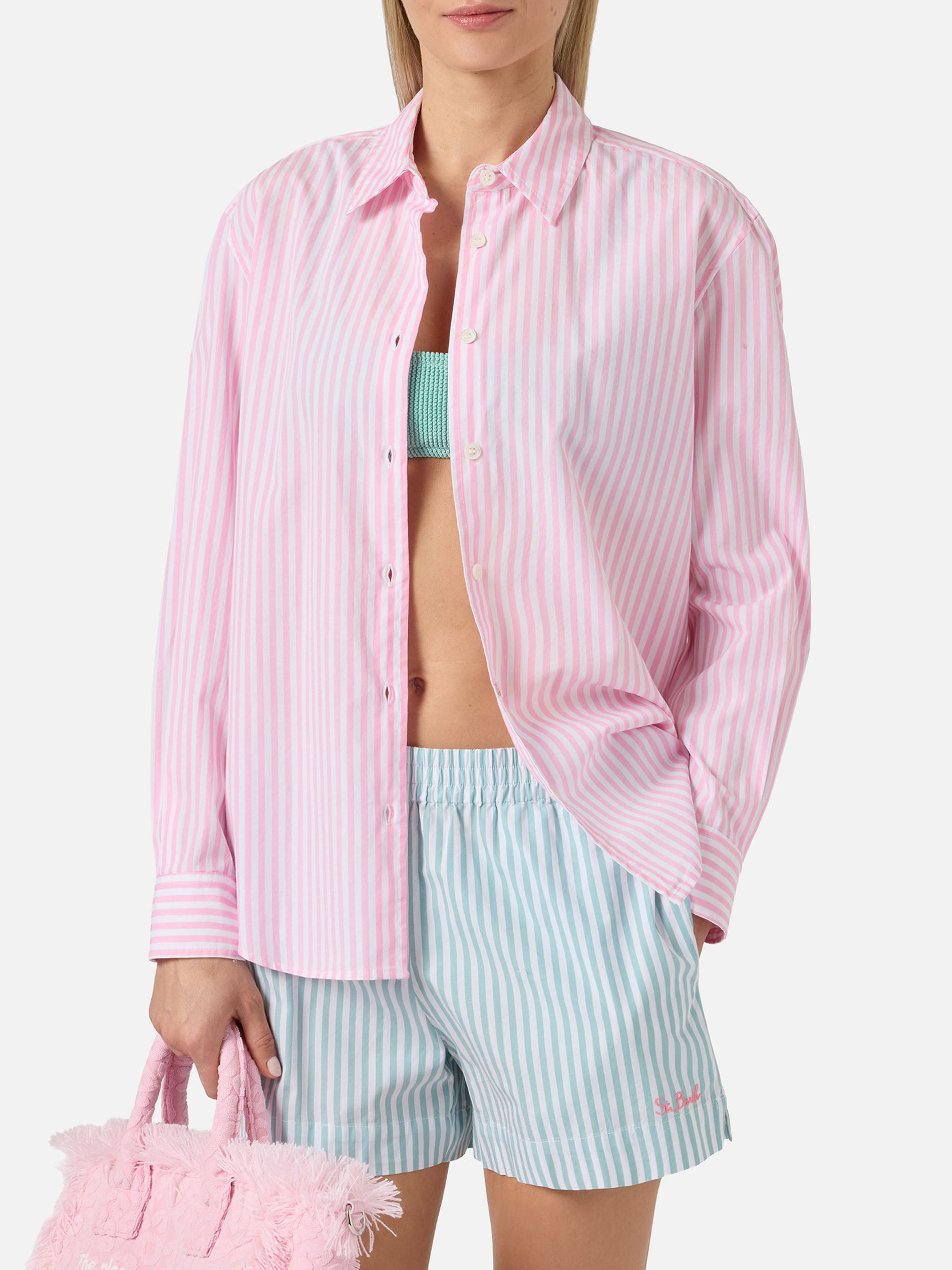 mc2-saint-barth-camicia-meredith-donna-in-cotone-a-righe-rosa-e-bianche image 1