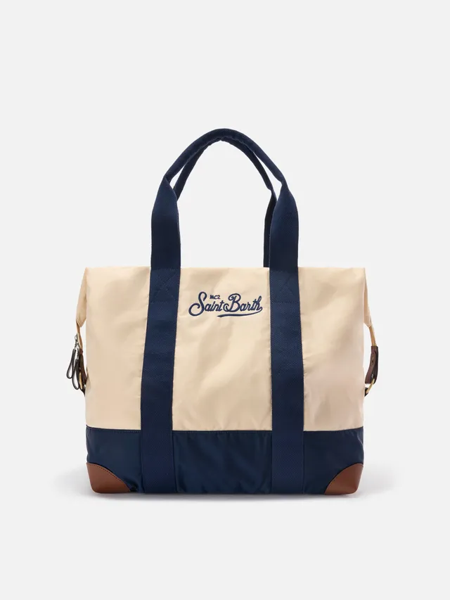 mc2-saint-barth-travel-bag-borsone-in-nylon-panna-e-blu-con-logo-ricamato image 1