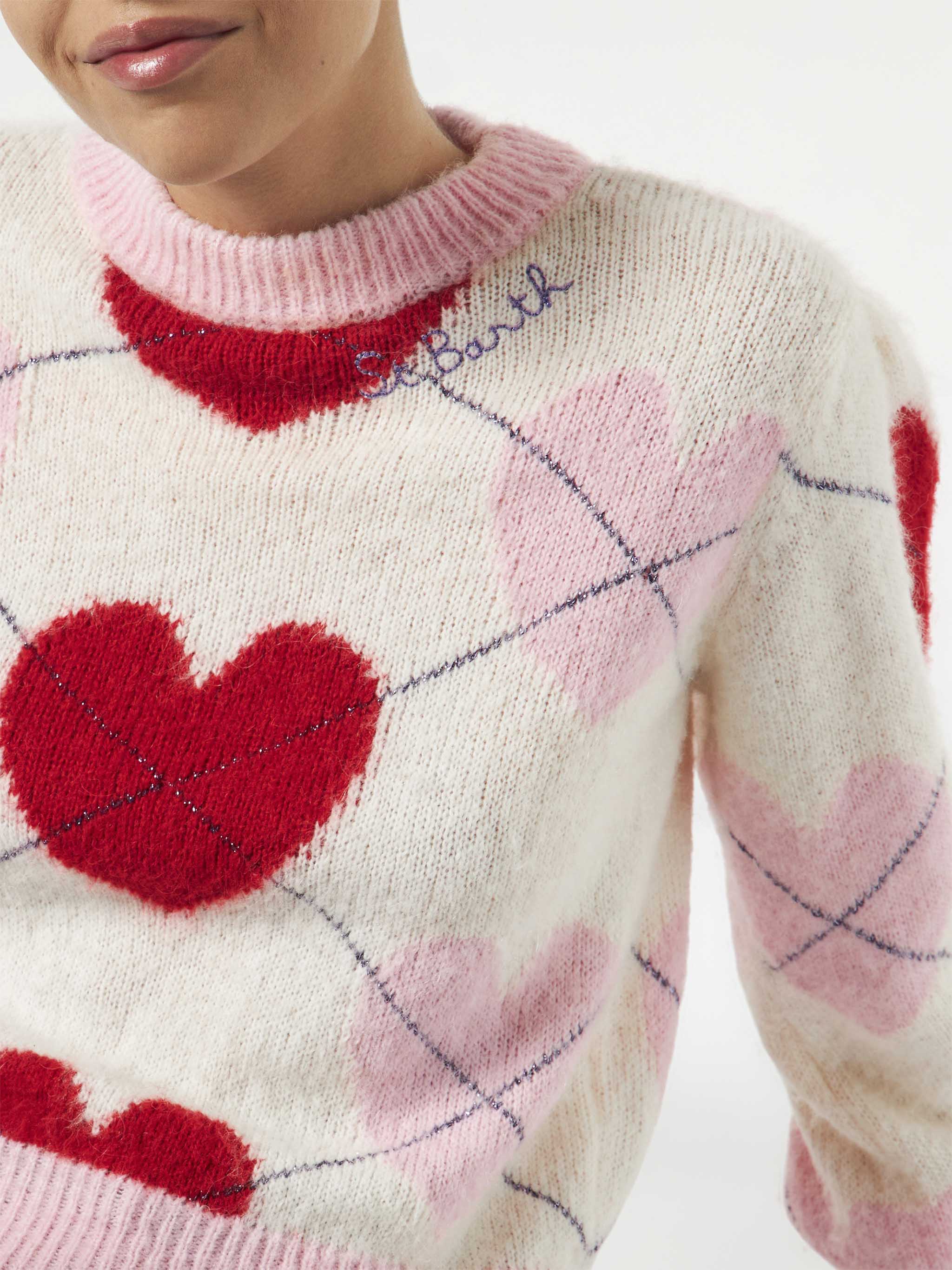mc2-saint-barth-bloom-soft-maglione-donna-rosa-argyle-cuori-lurex image 3