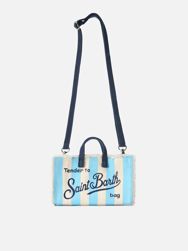mc2-saint-barth-phone-micro-borsa-canvas-righe-bianche-azzurre-logo-contrasto image 1