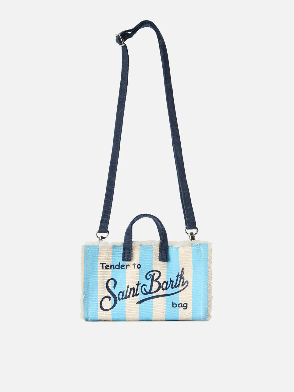mc2-saint-barth-phone-micro-borsa-canvas-righe-bianche-azzurre-logo-contrasto image 1
