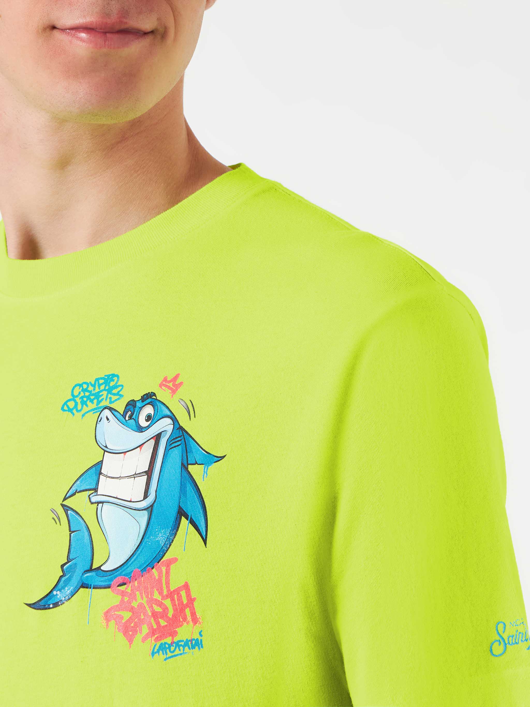 mc2-saint-barth-t-shirt-portofino-uomo-cotone-giallo-fluo-crypto-shark-special-e image 2