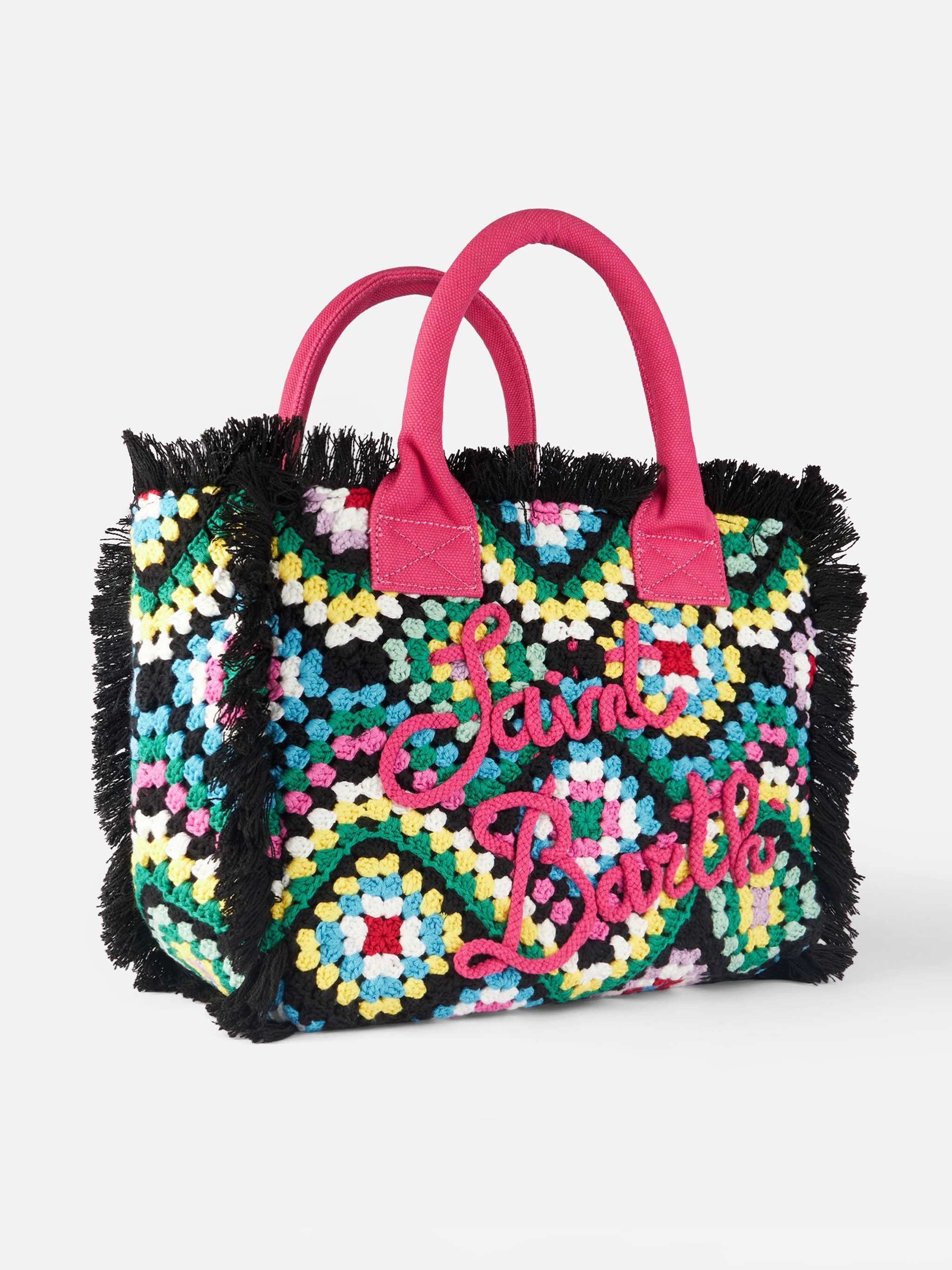mc2-saint-barth-borsa-tote-a-spalla-uncinetto-nera-multicolore-con-frange-40x32x image 3