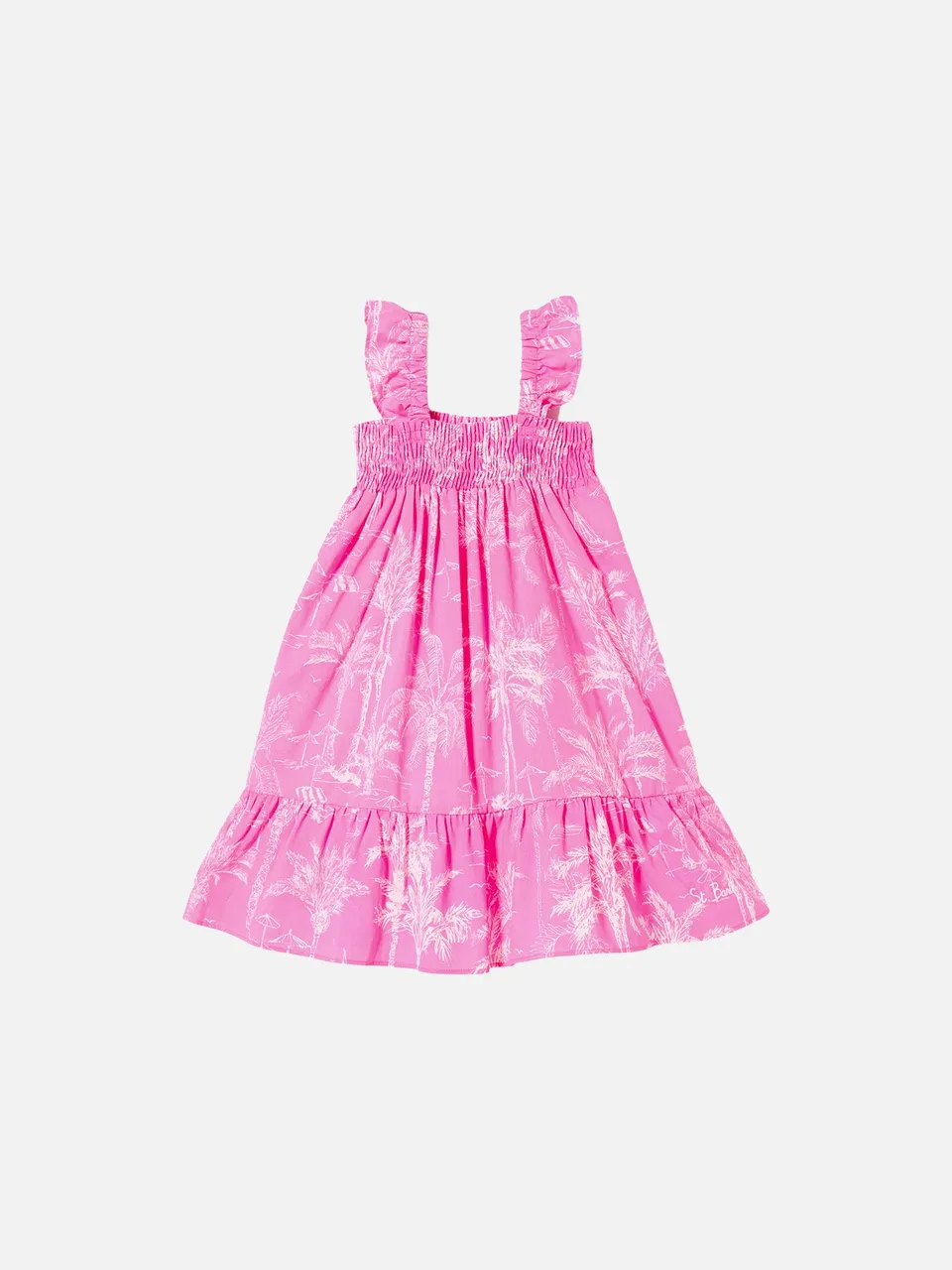 mc2-saint-barth-abito-da-bambina-con-stampa-toile-de-jouy-rosa-fluo-spalline-con image 1