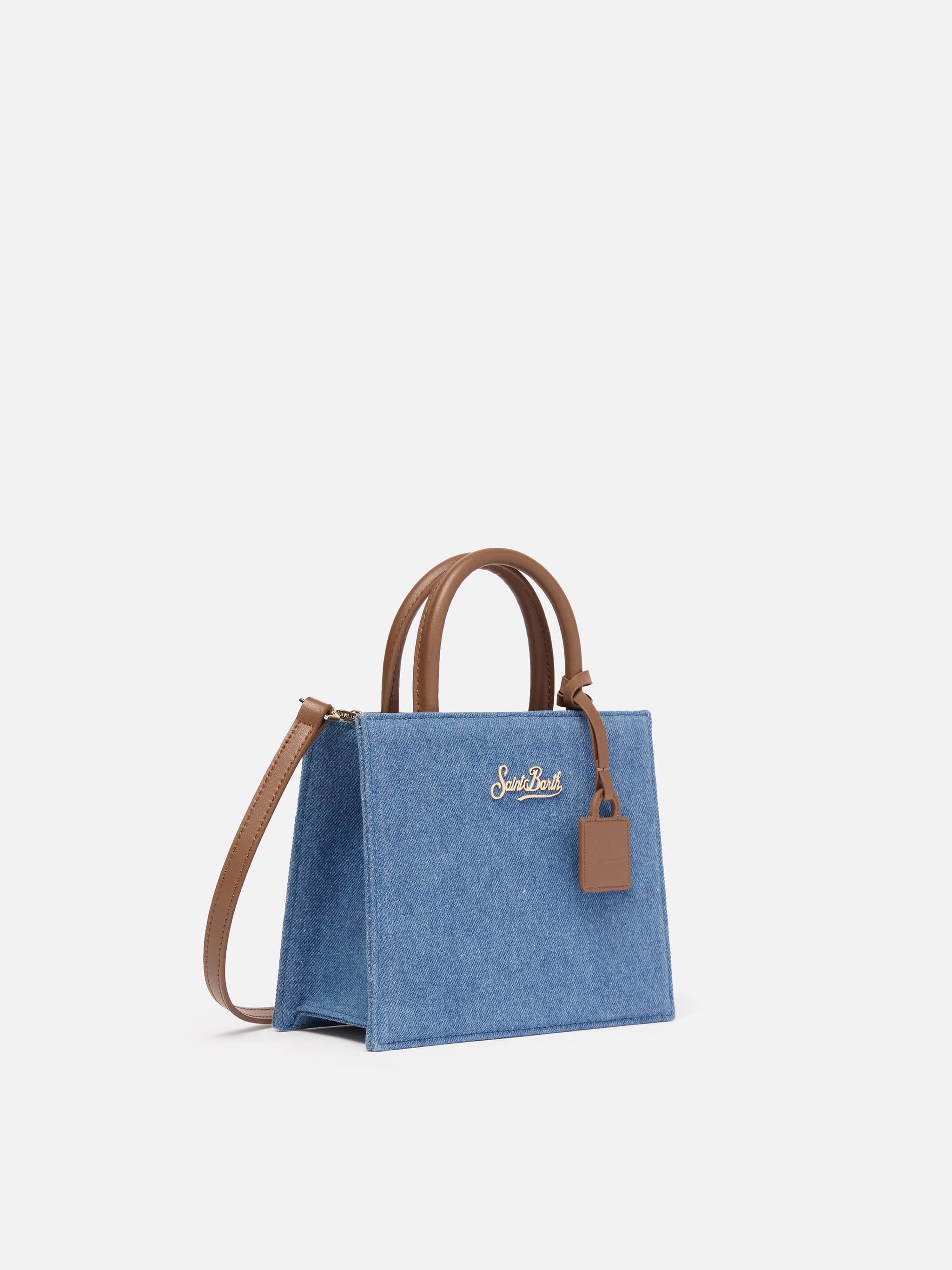 mc2-saint-barth-borsa-shop-mini-strutturata-denim-pelle-blu-marrone image 3
