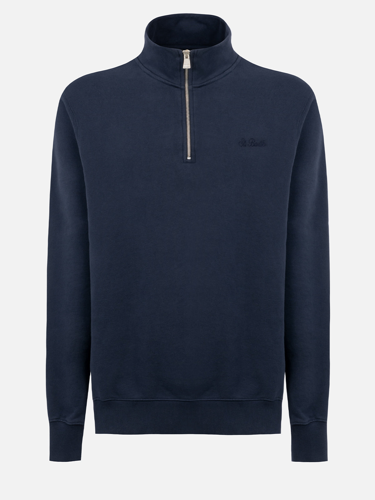 mc2-saint-barth-felpa-dunkan-uomo-blu-navy-mezza-zip-in-cotone-con-ricamo-logo image 5