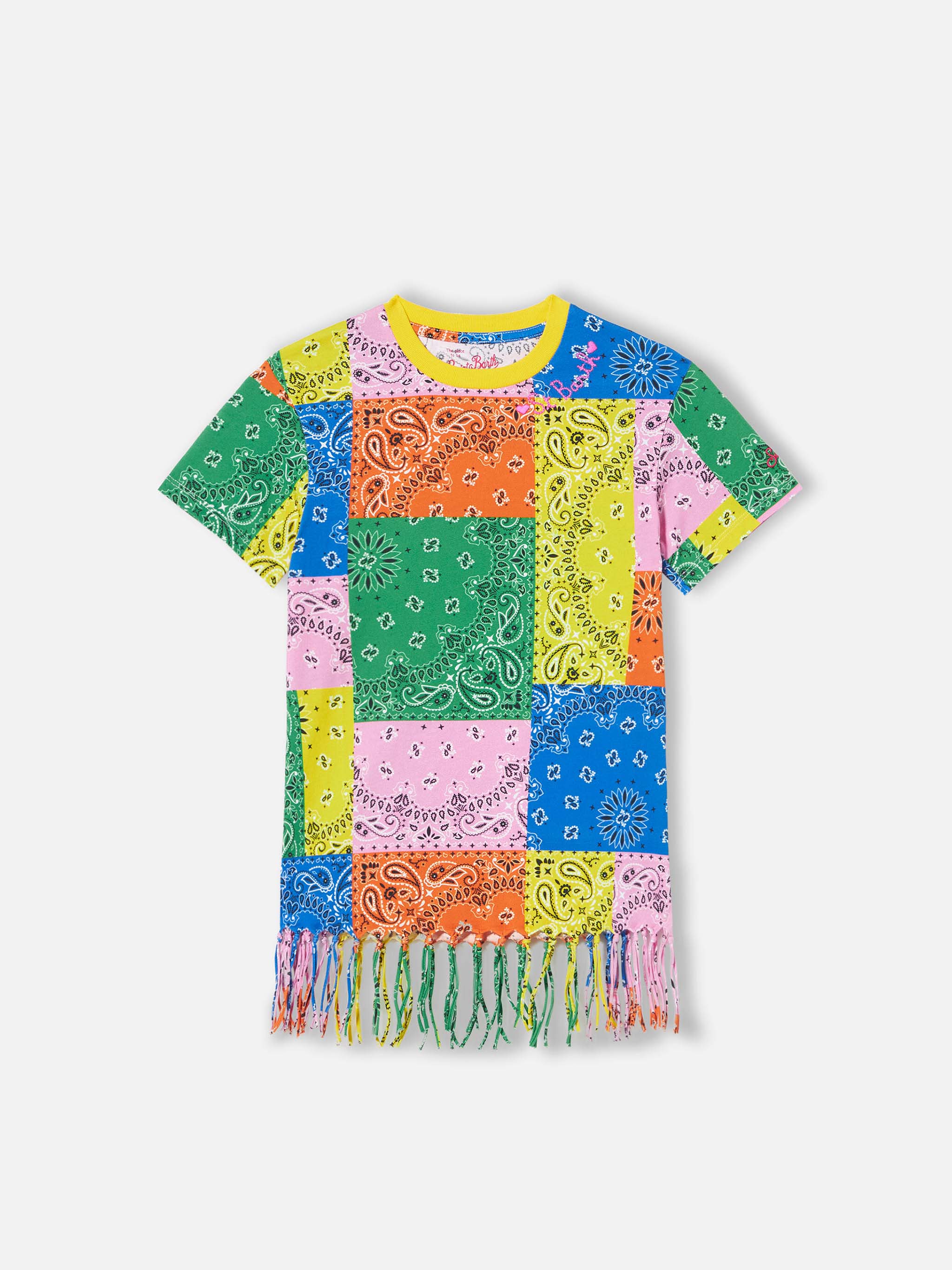 mc2-saint-barth-abito-bambina-in-cotone-con-frange-stampa-bandana-multicolore image 1