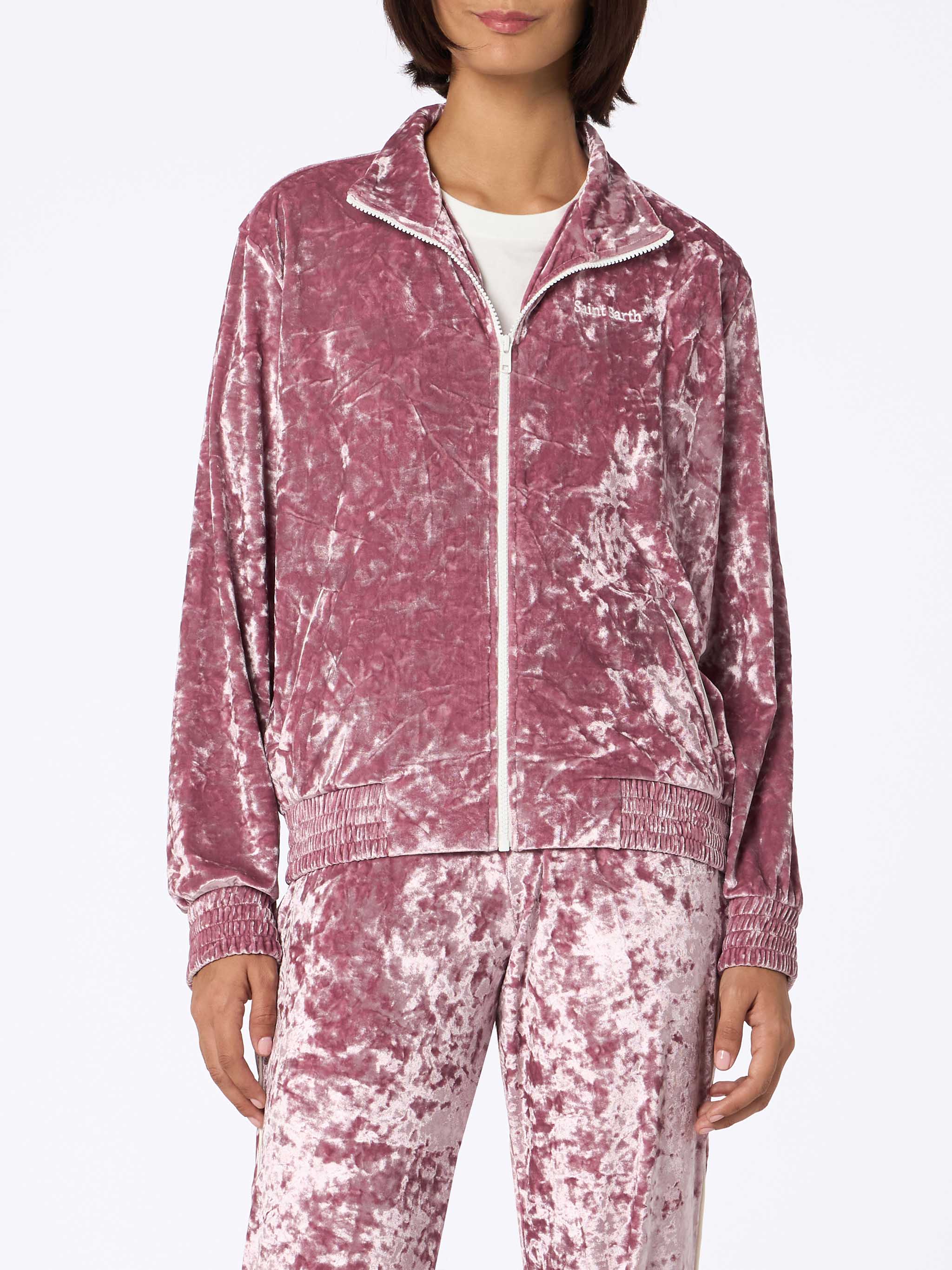 felpa-donna-mc2-saint-barth-miriam-in-ciniglia-rosa-con-zip image 1