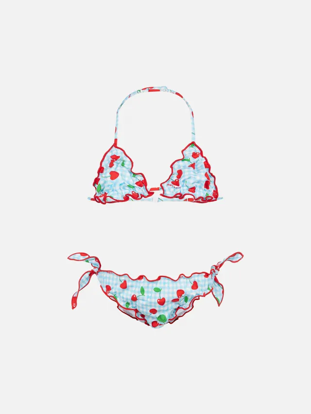 mc2-saint-barth-bikini-a-triangolo-cris-bambina-con-stampa-ciliegie-e-quadretti- image 1