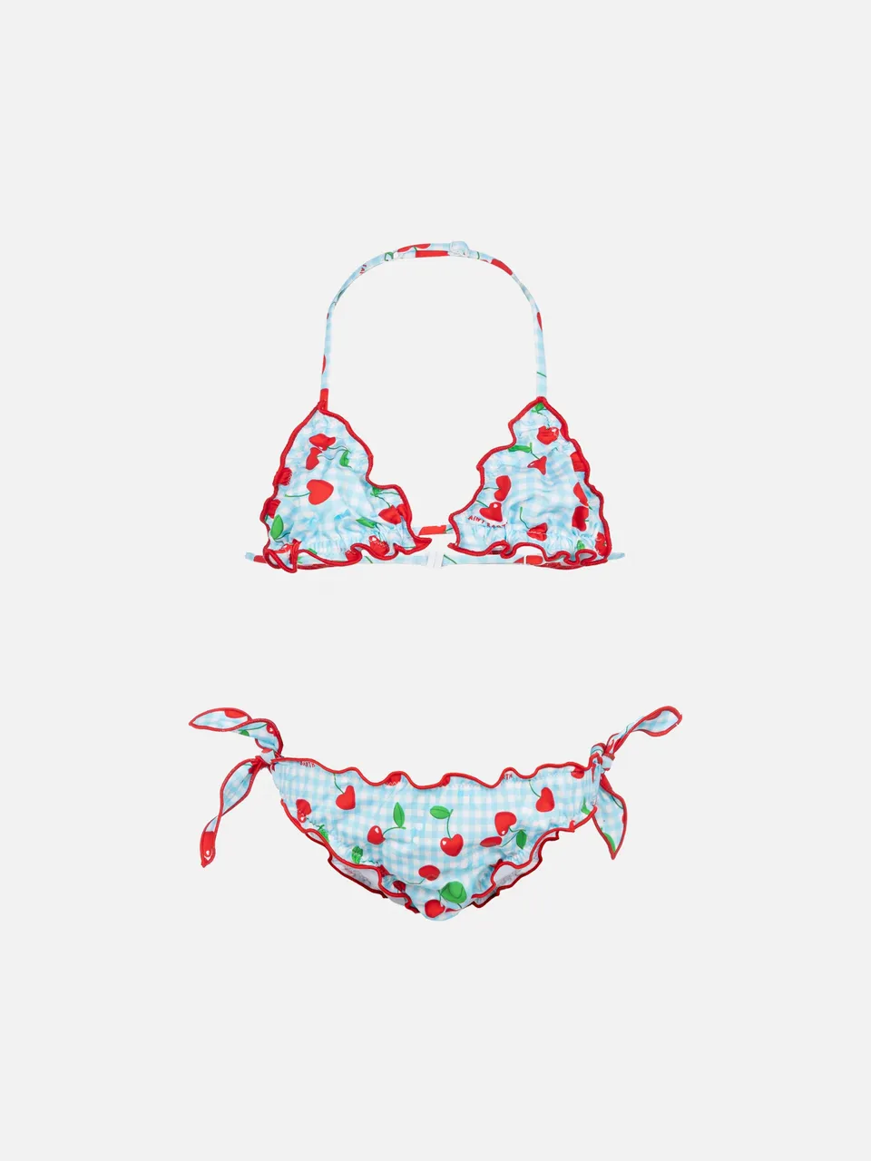 mc2-saint-barth-bikini-a-triangolo-cris-bambina-con-stampa-ciliegie-e-quadretti- image 1