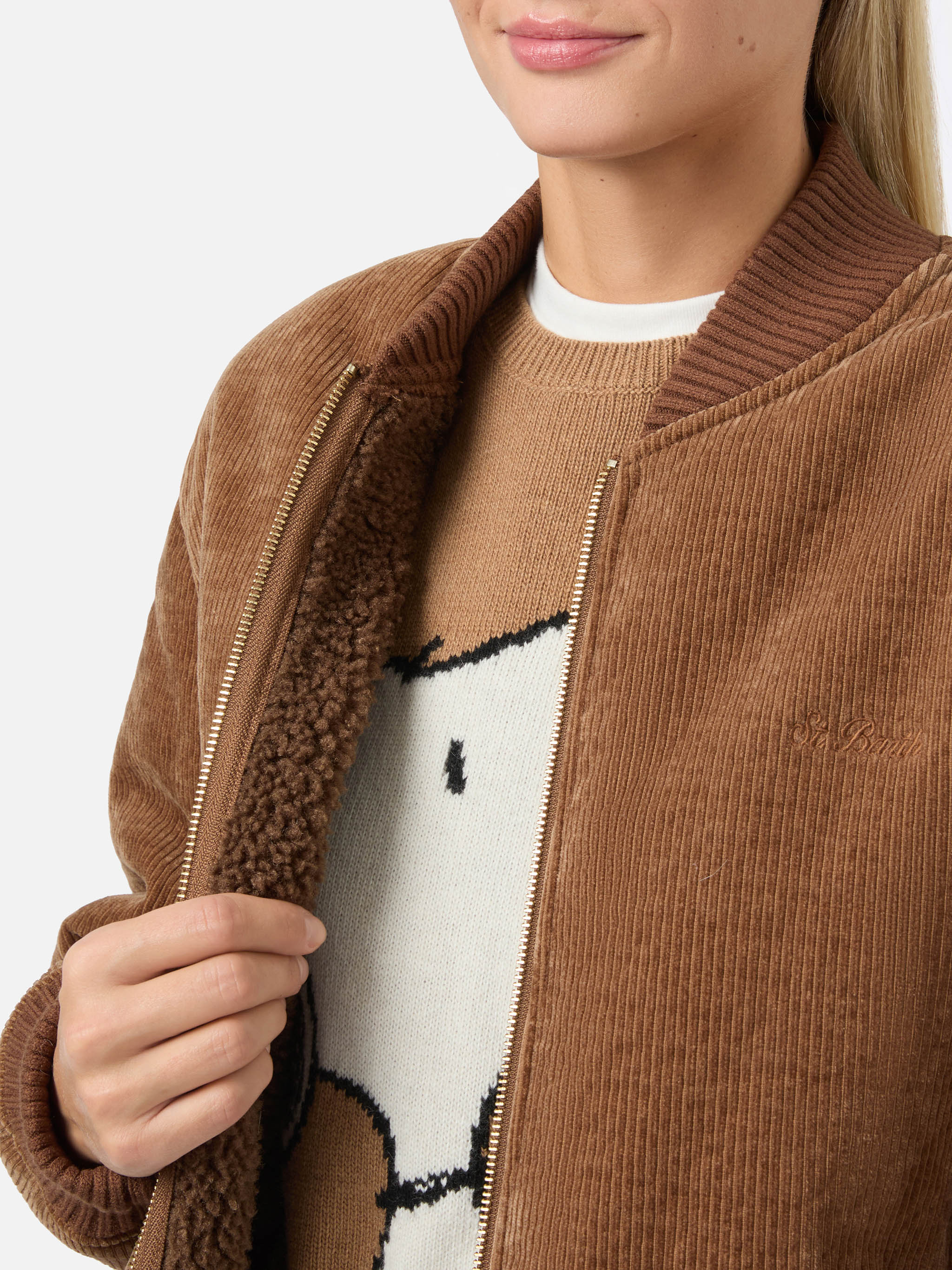 mc2-saint-barth-bomber-celia-in-corduroy-marrone-con-interno-teddy-zip-e-vestibi image 4