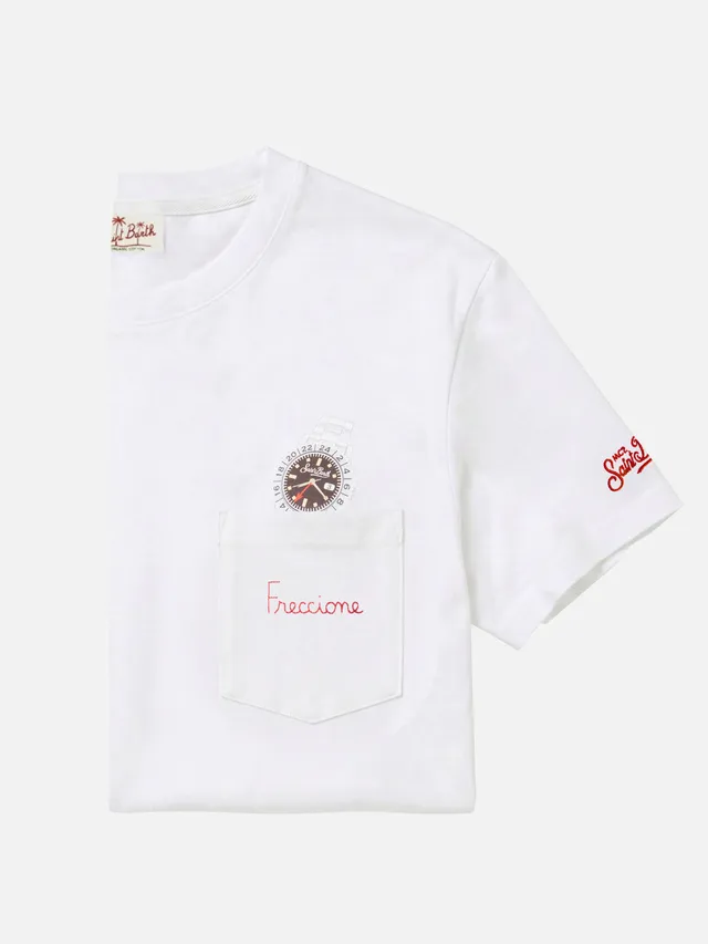 t-shirt-mc2-saint-barth-austin-bianca-con-taschino-ricamo-freccione-e-orologio-i image 1