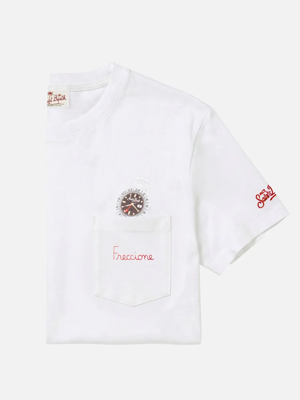 t-shirt-mc2-saint-barth-austin-bianca-con-taschino-ricamo-freccione-e-orologio-i image 1