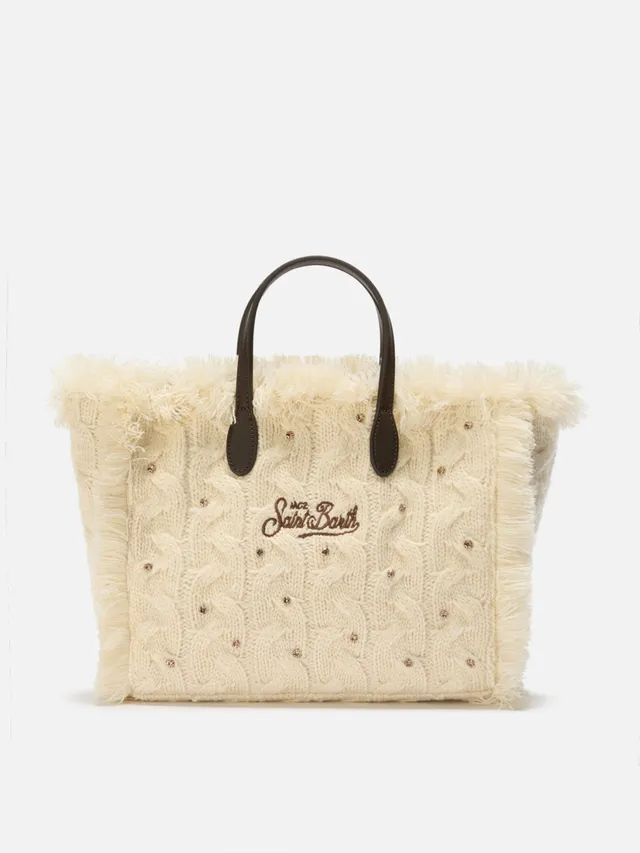 mc2-saint-barth-borsa-colette-wool-braid-bianca-con-strass-e-tracolla-removibile image 1