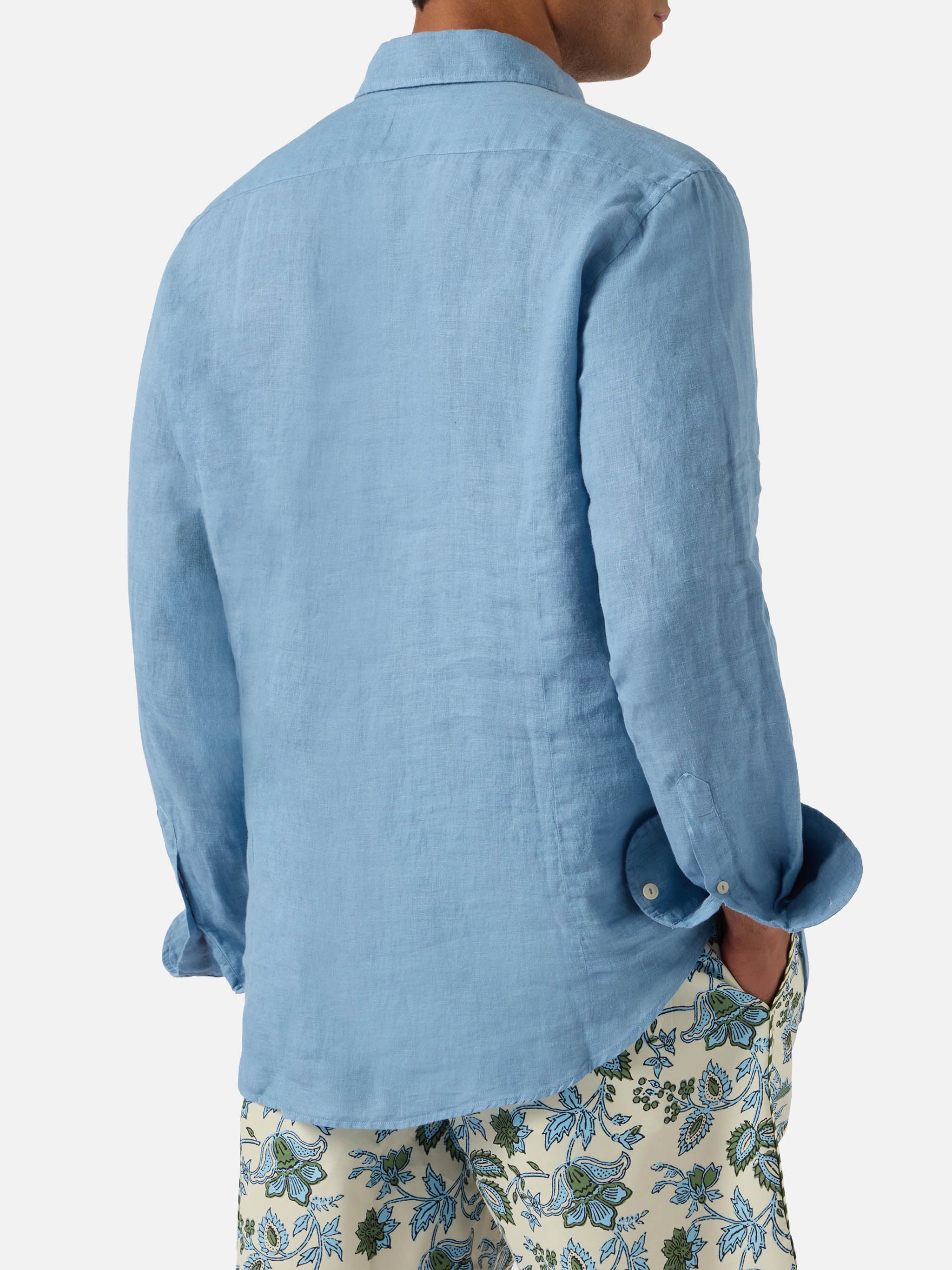 mc2-saint-barth-camicia-pamplona-uomo-in-lino-azzurro-polvere-tinta-unita image 3