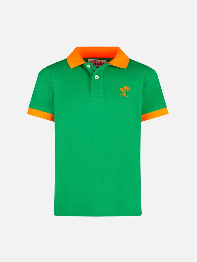 mc2-saint-barth-polo-bambino-piquet-verde-logo-arancione image 1
