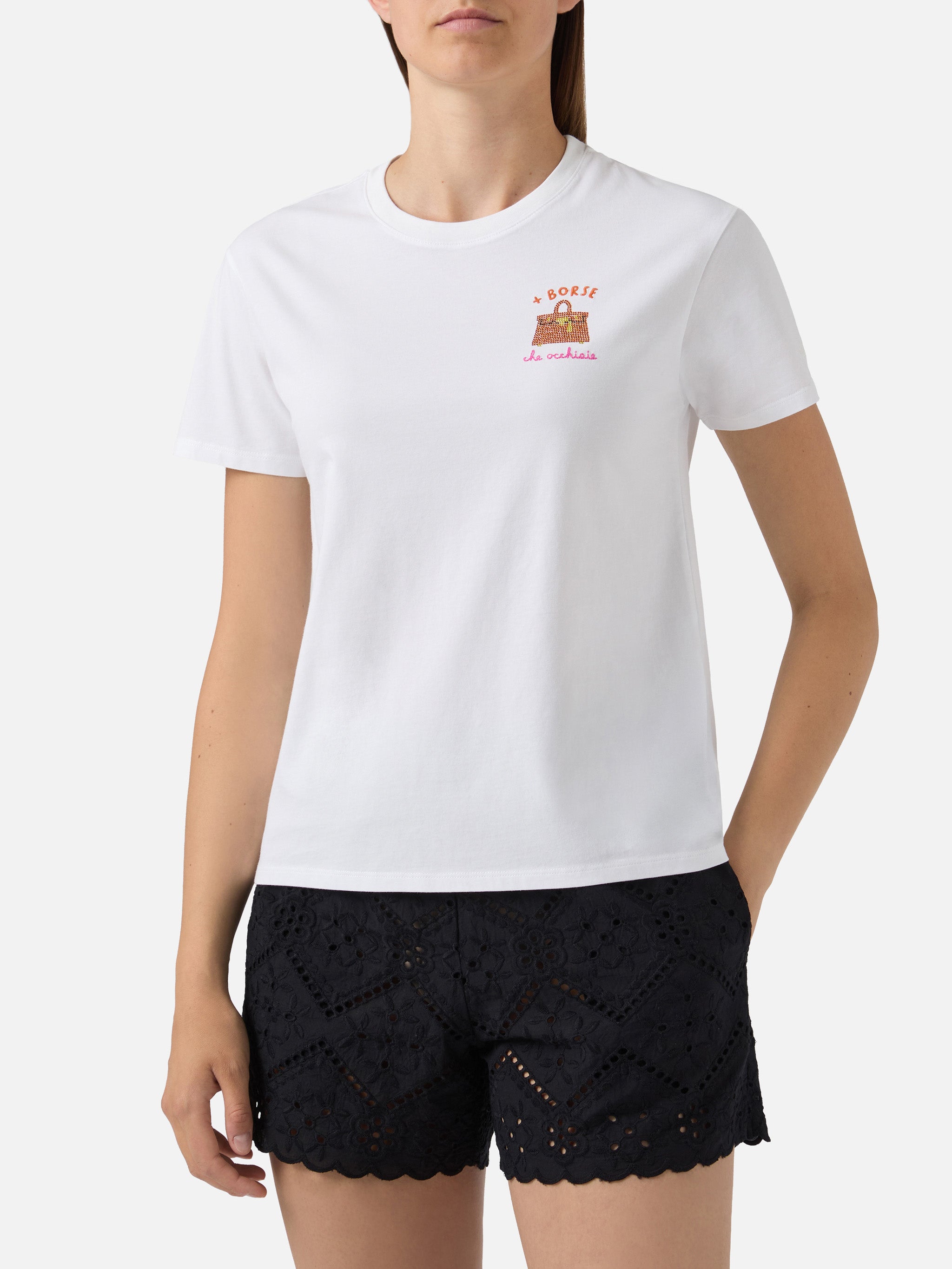mc2-saint-barth-emilie-t-shirt-donna-bianca-cotone-ricamo-borse-che-occhiaie-str image 2