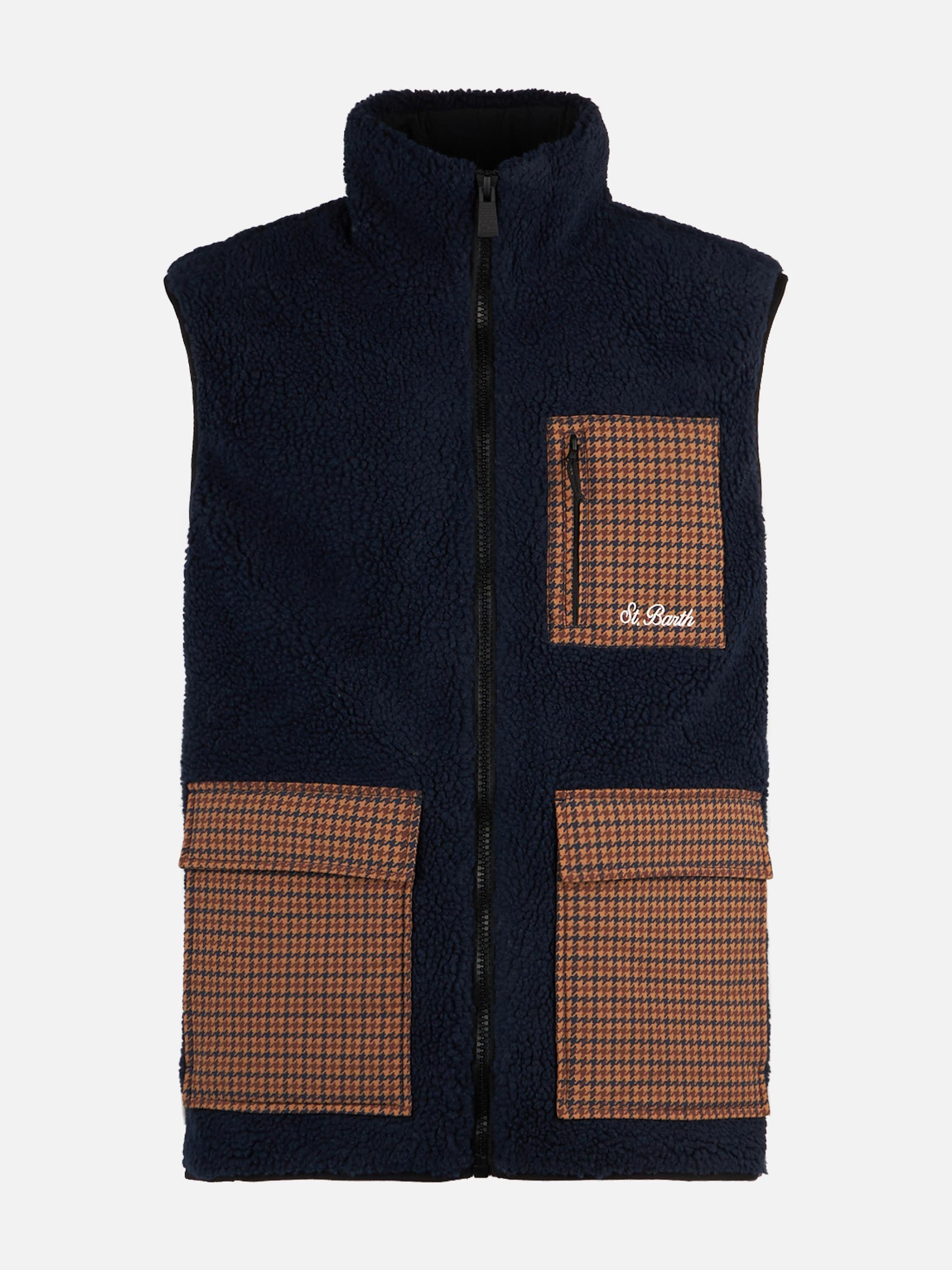 mc2-saint-barth-wanaka-gilet-uomo-sherpa-blu-tasche-check image 4